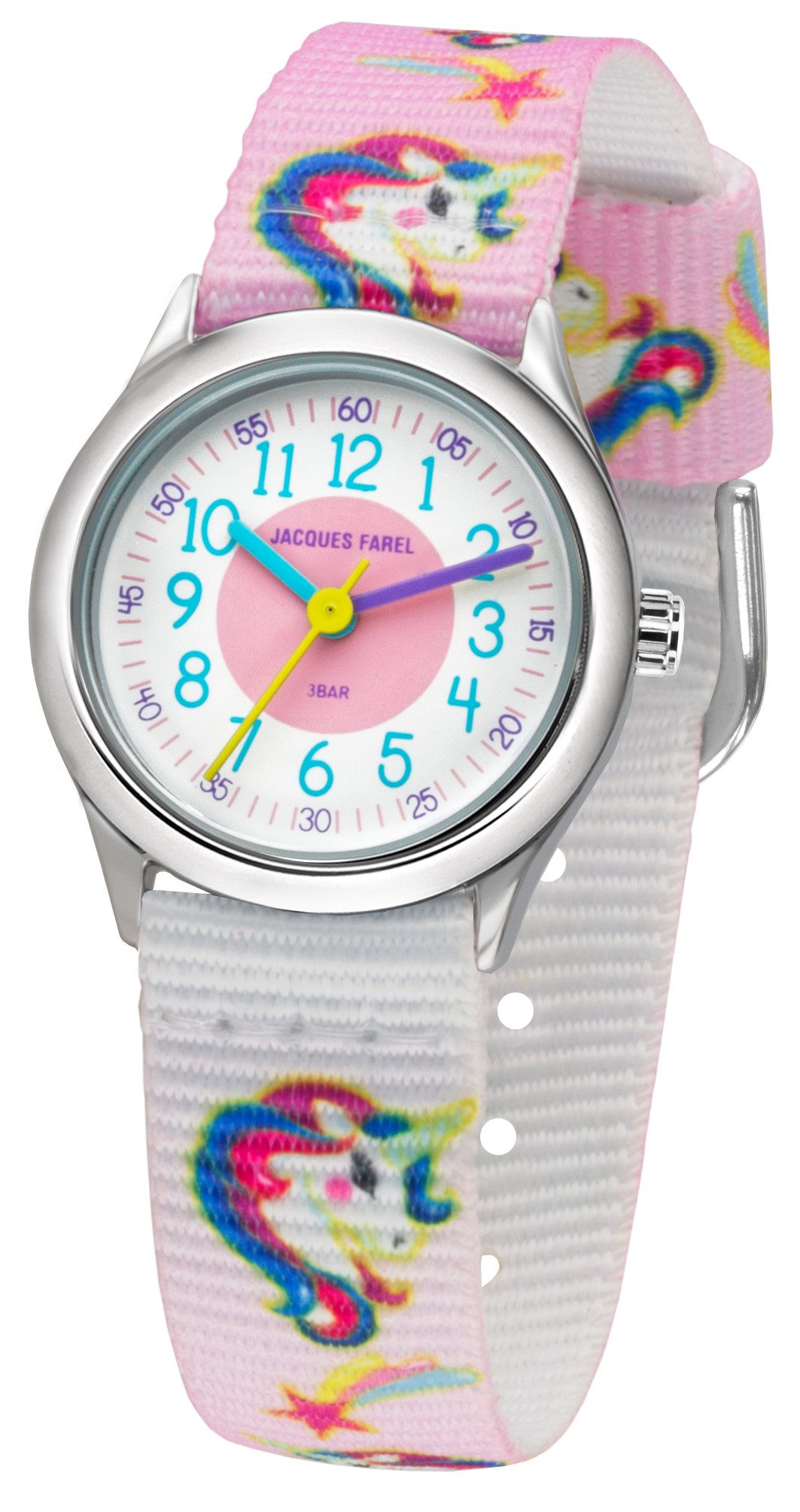 Jacques Farel Quarzuhr HCC Kinder Armbanduhr Textilband, analog deutlich Kinderuhr Schulanfang Geschenkidee Ø 26 mm
