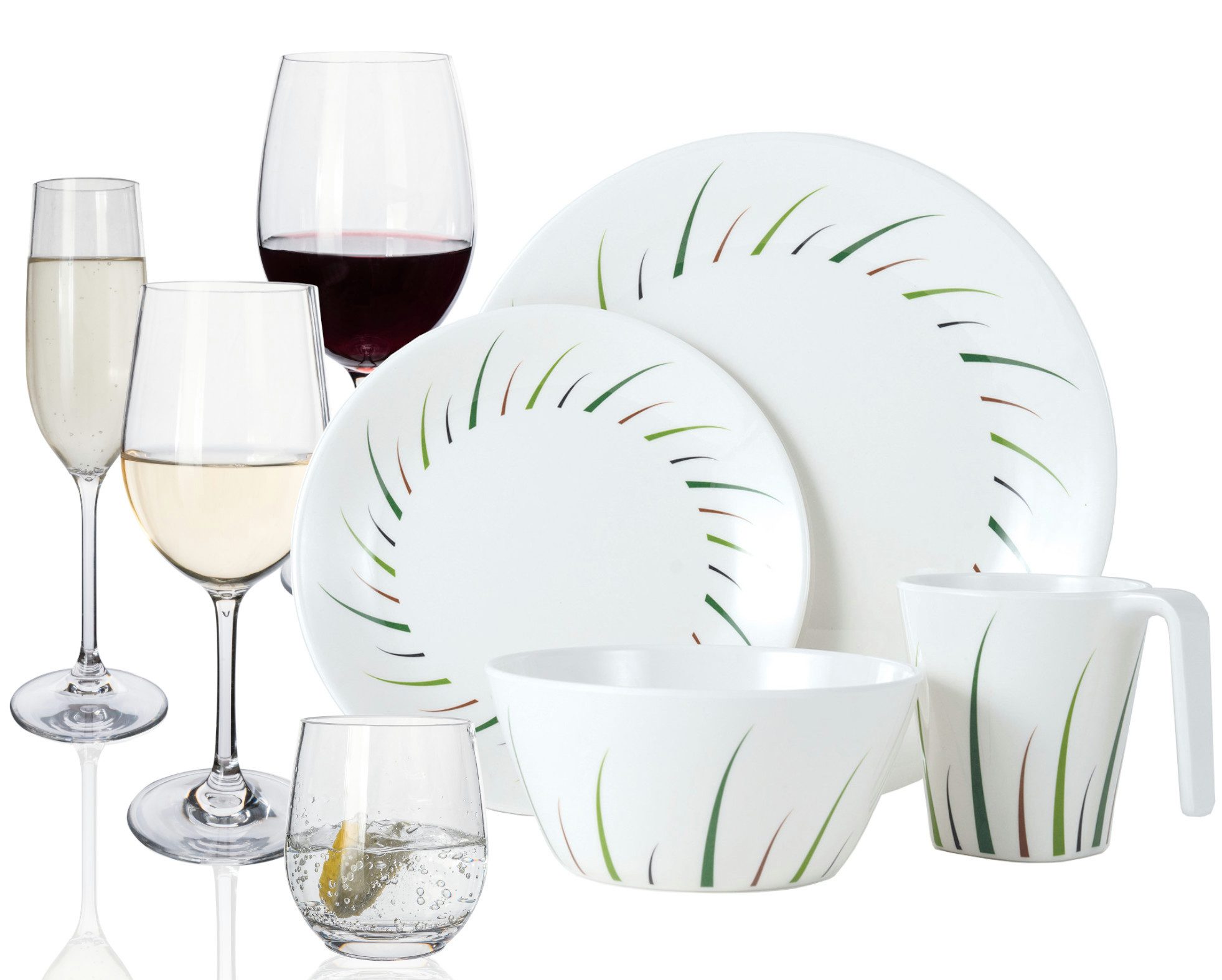 Moritz Geschirr-Set Camping Geschirr Set 4 Personen Limon 16 Teilig + 16 Tiamo Gläser