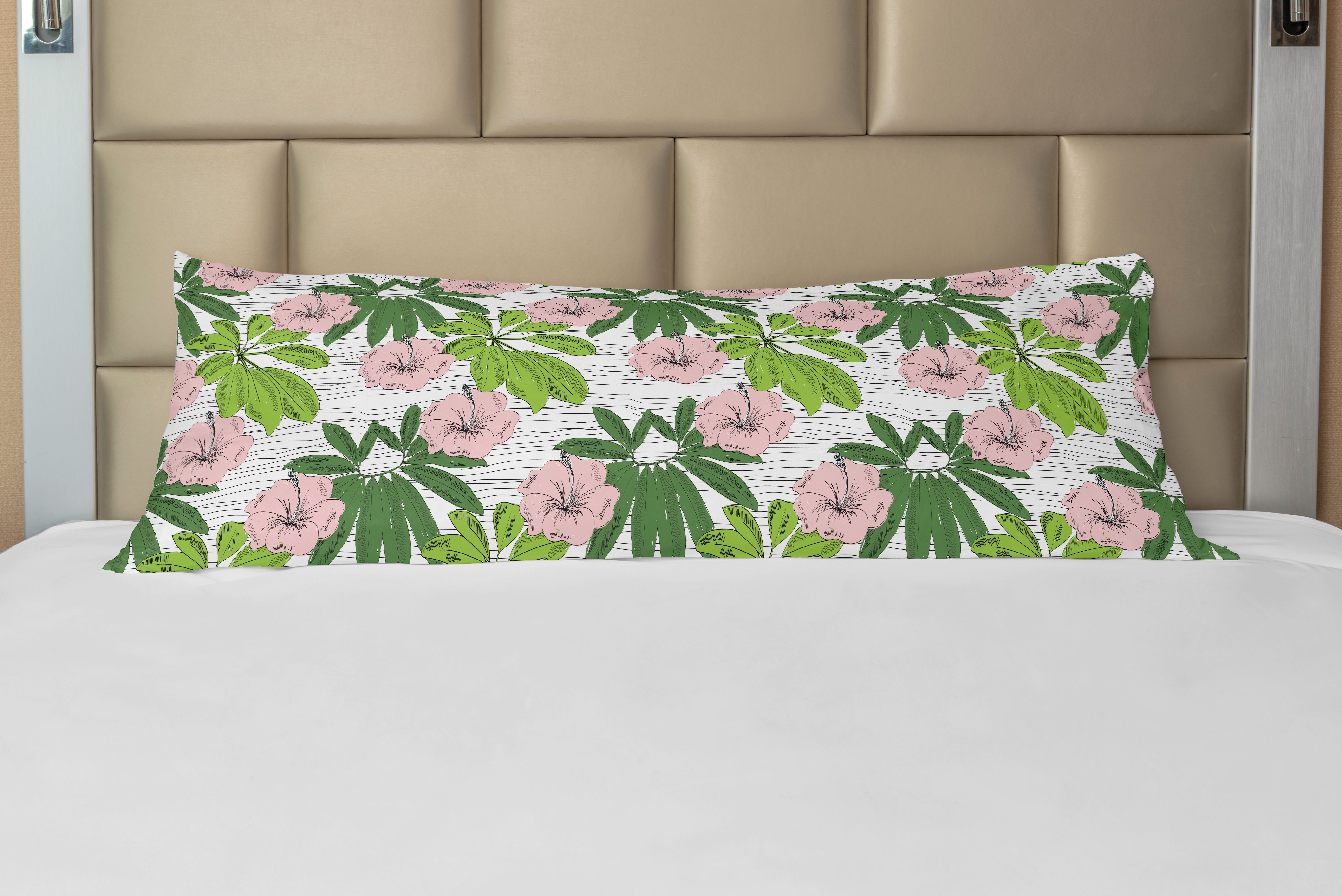 Langer Hibiscus Seitenschläferkissenbezug Abakuhaus, gezeichnet Deko-Akzent Kissenbezug, Hand Flora Tropisch