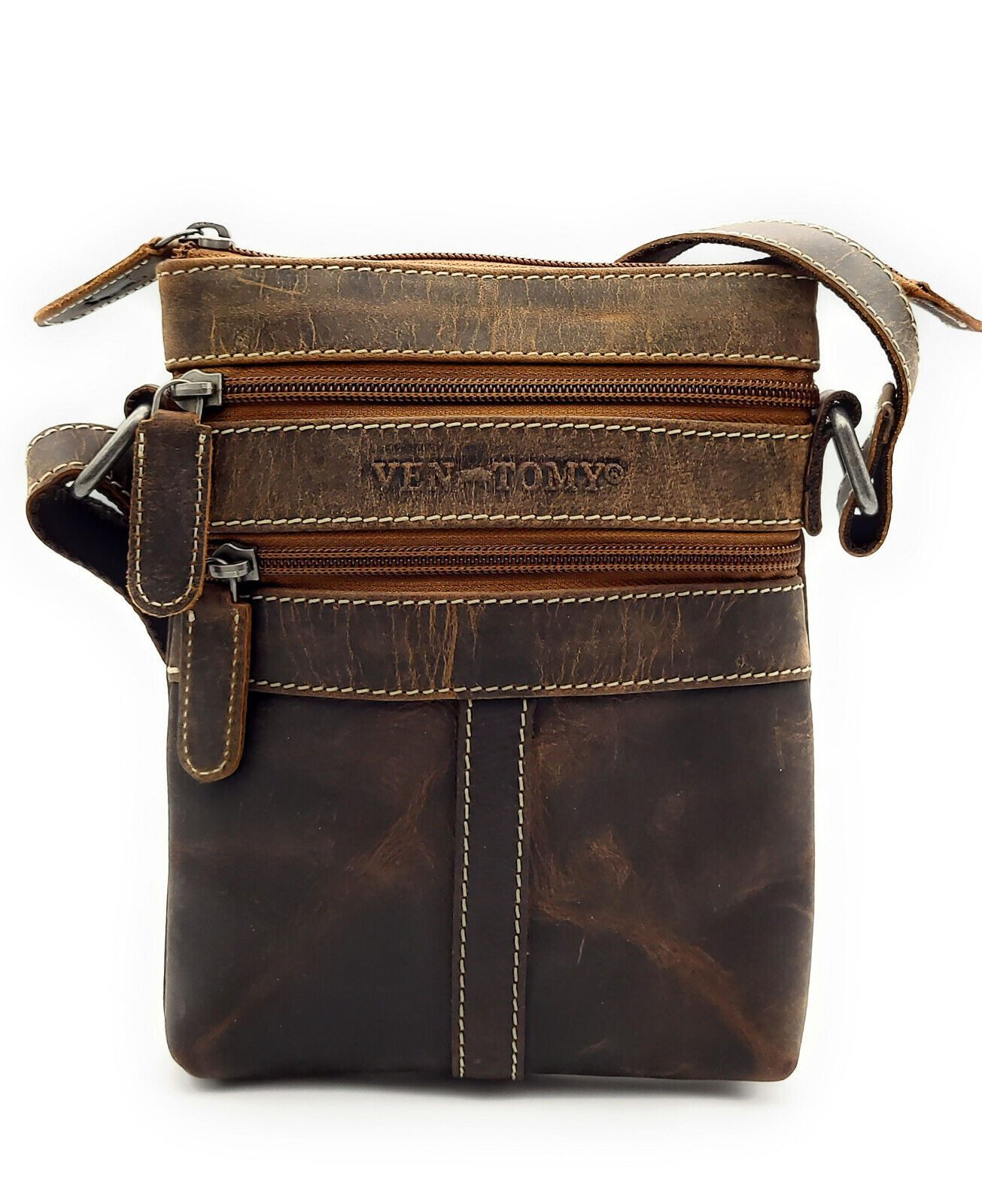 Ven Tomy Umhängetasche echt Leder Cross Bag aus robustem Büffelleder, für Männer und Frauen, vintage Look