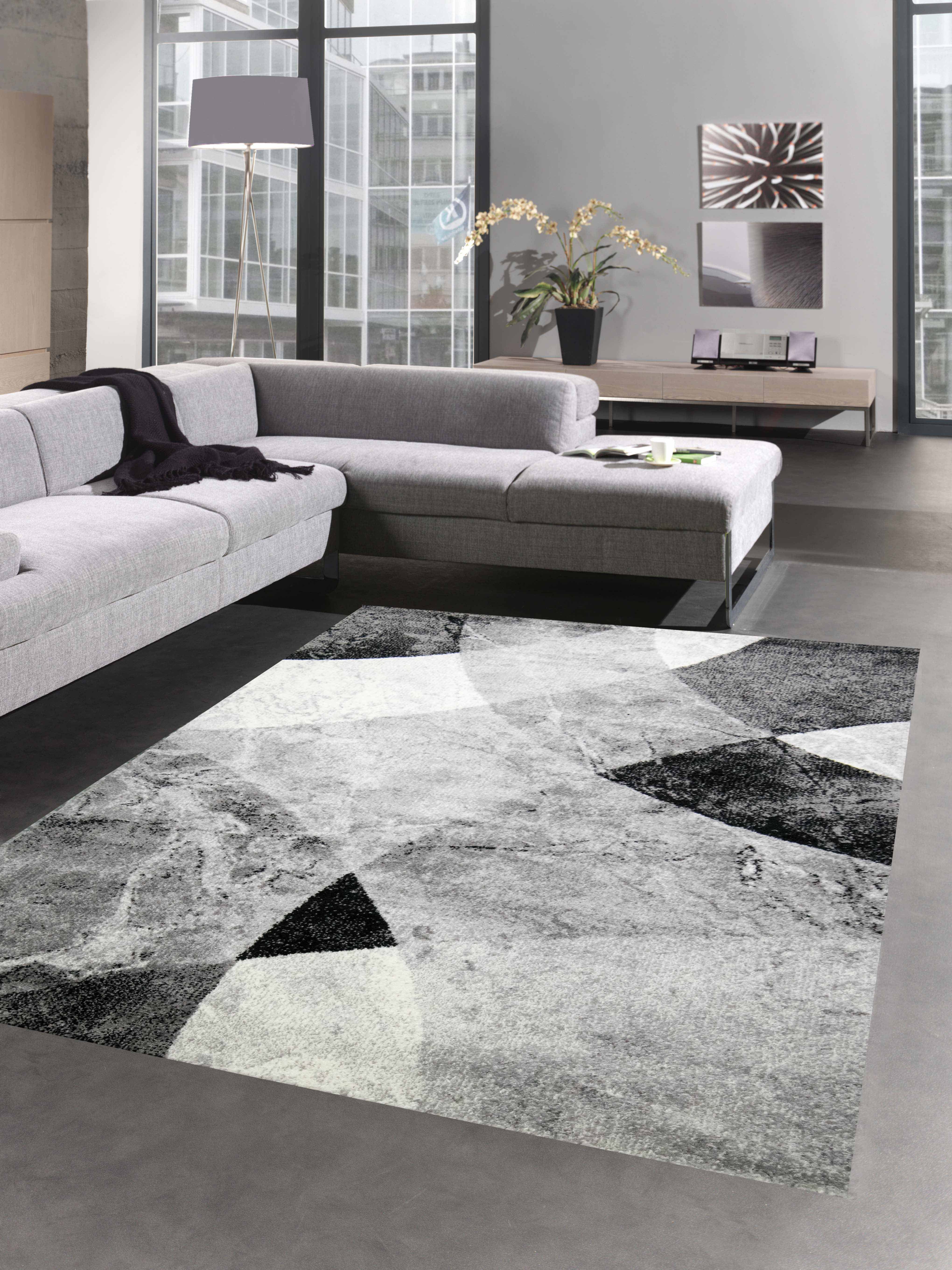 Carpetia Teppich Wohnzimmer Teppich Rauten Design grau schwarz - pflegeleic günstig online kaufen