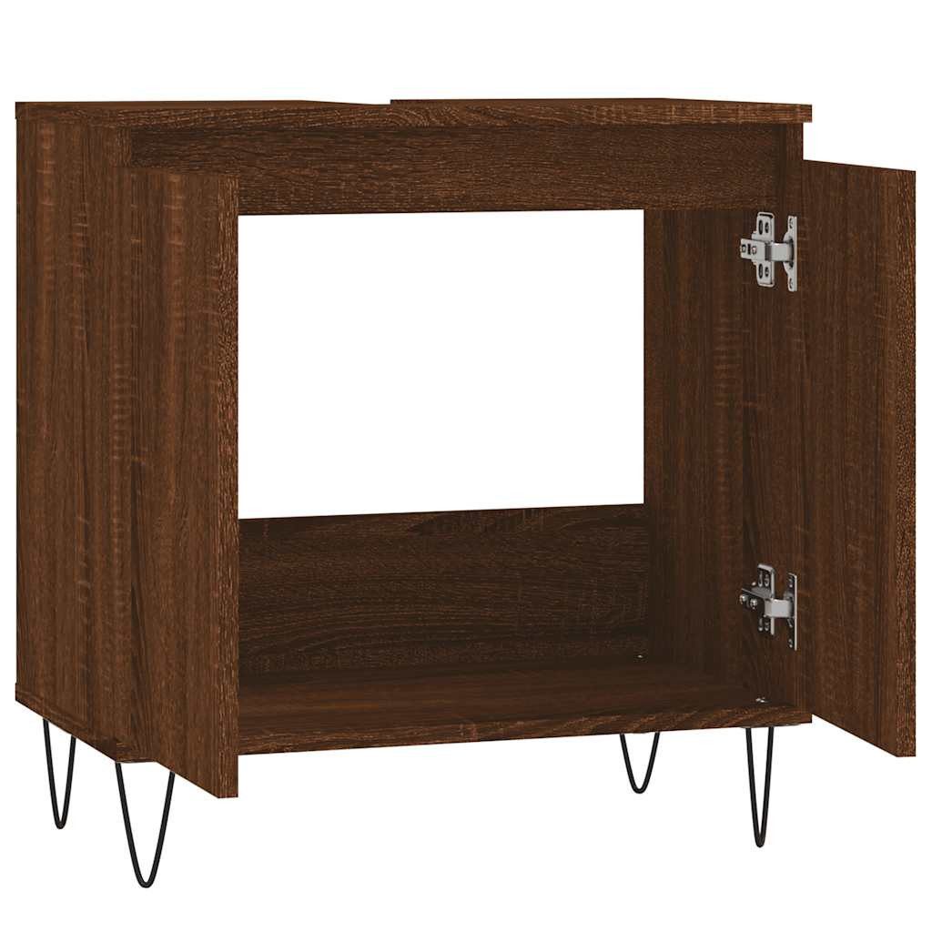 furnicato Badkommode Badezimmerschrank 58 x 33 x 60 cm Braun Eichen-Optik (1 St), Stabiles Badmöbel mit viel Stauraum und Eisenfüßen für dein Bad – Bild 4 von 5