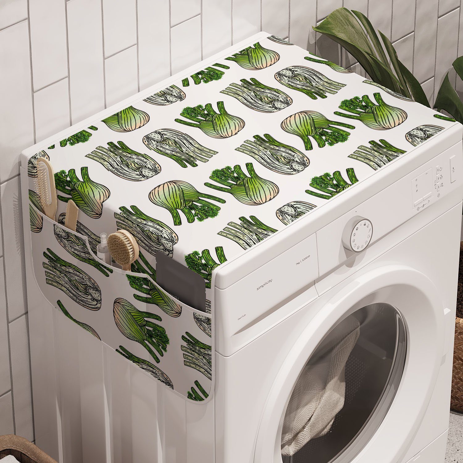 Abakuhaus Badorganizer Anti-Rutsch-Stoffabdeckung für Waschmaschine und Trockner, Gemüse Gestreifte Frische Fennels