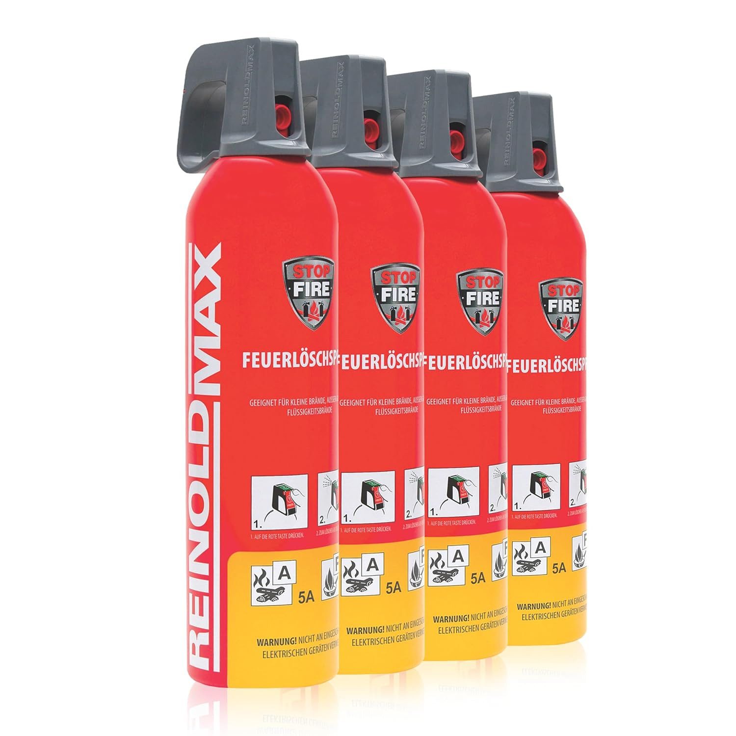 Waidmeister Feuerlöschspray Premium Feuerlöschspray – 750ml – Stopfire – Autofeuerlöscher, (4-St) Feuerlöschspray Fettbrandlöscher Brandklasse A F Löscher