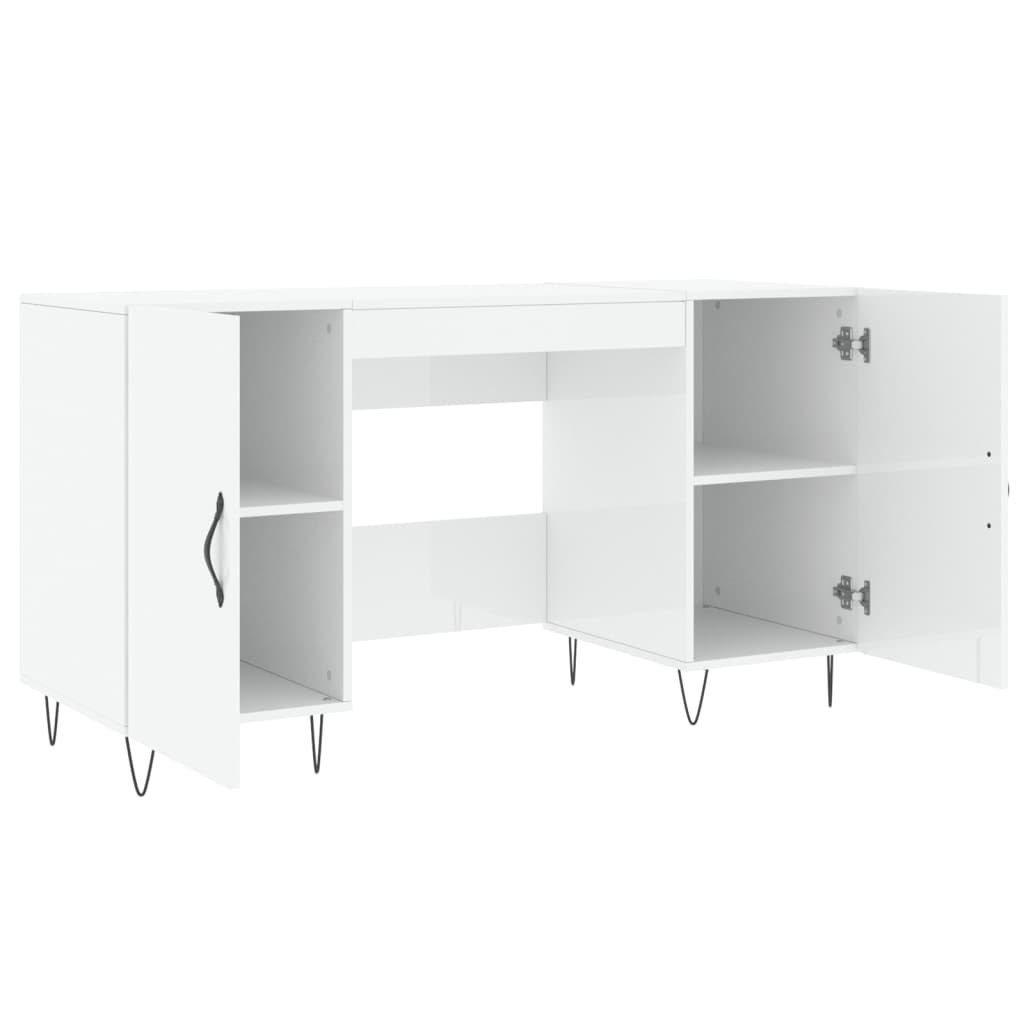 Schreibtisch vidaXL Schreibtisch Hochglanz-Weiß Hochglanz-Weiß Hochglanz-Weiß 140x50x75 cm | Holzwerkstoff