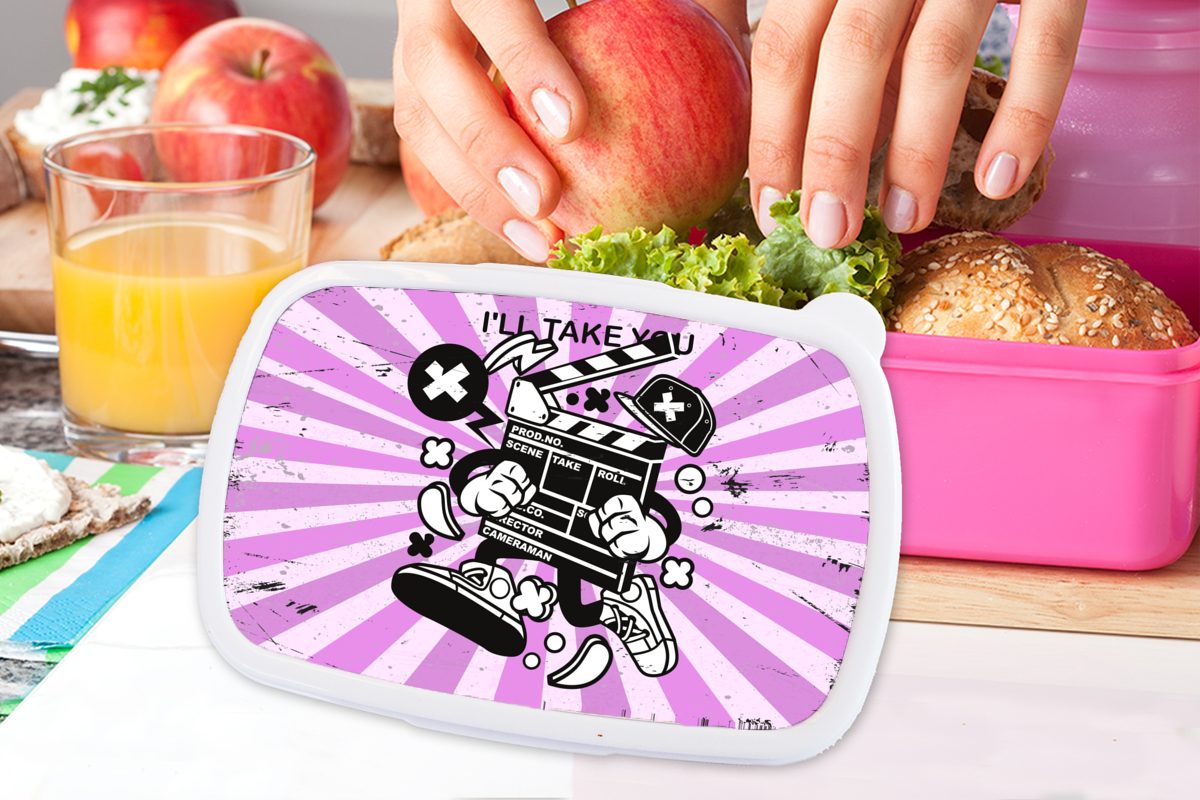 Erwachsene, - Brotbox für Filmklappe Mädchen, Kunststoff, MuchoWow Kinder, (2-tlg), Kunststoff Retro, Lunchbox Schuhe Brotdose Snackbox, rosa -