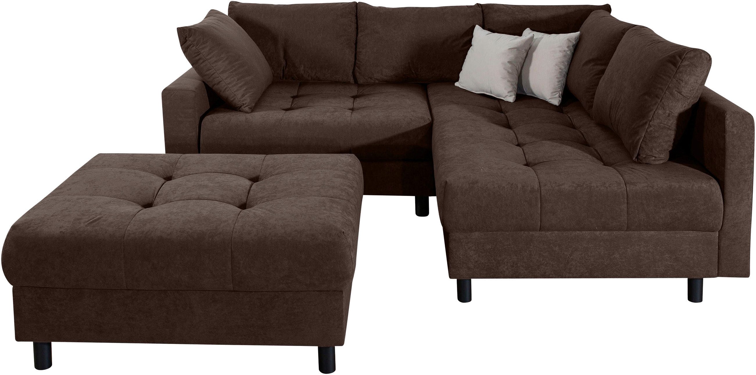 COLLECTION AB Ecksofa Toni L-Form, B: 215 cm, Set: Sofa & Hocker, 2 Zierkissen, Federkern