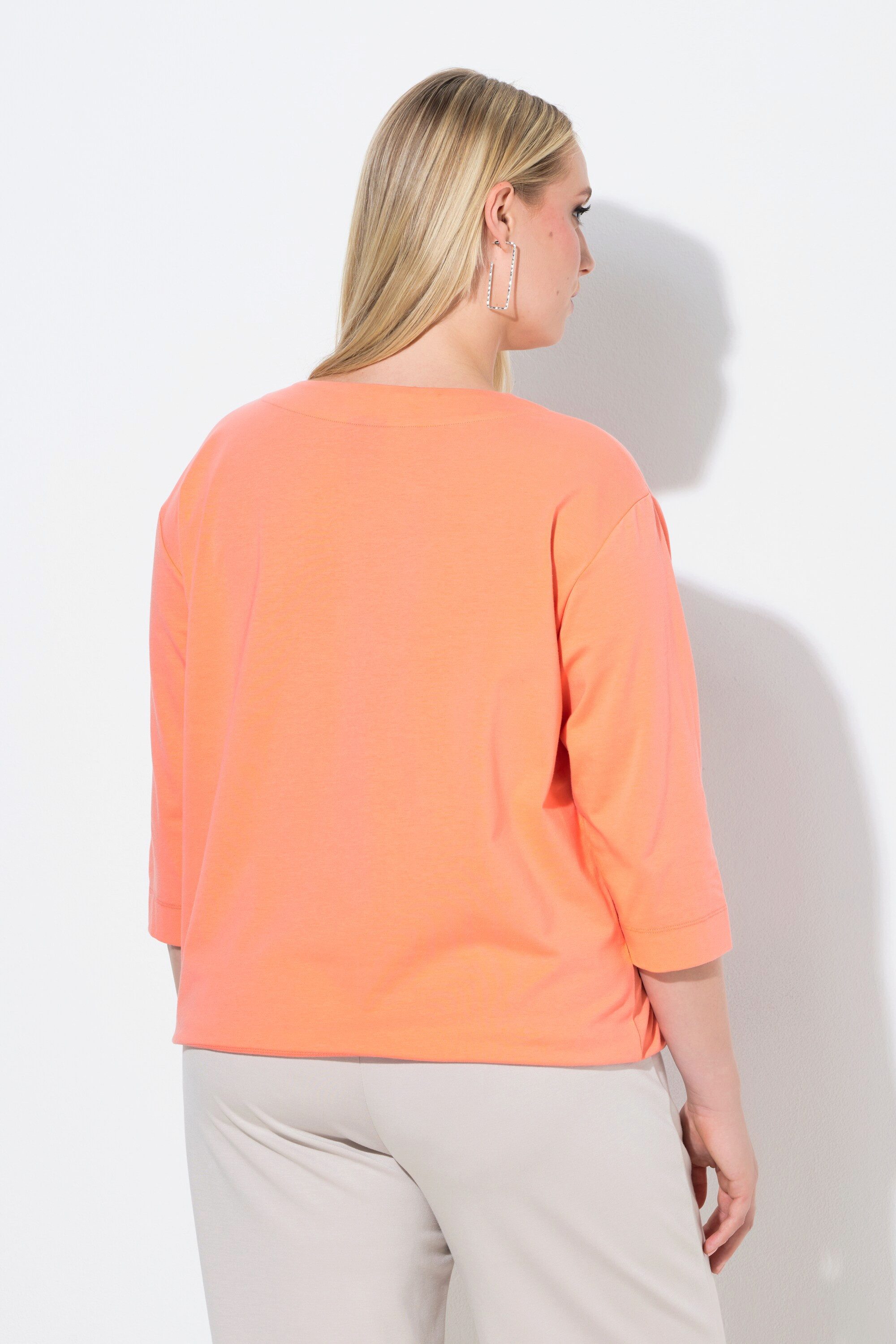 Ulla Popken T-Shirt Shirt Ziersteine Rundhals 3/4-Arm Saumband