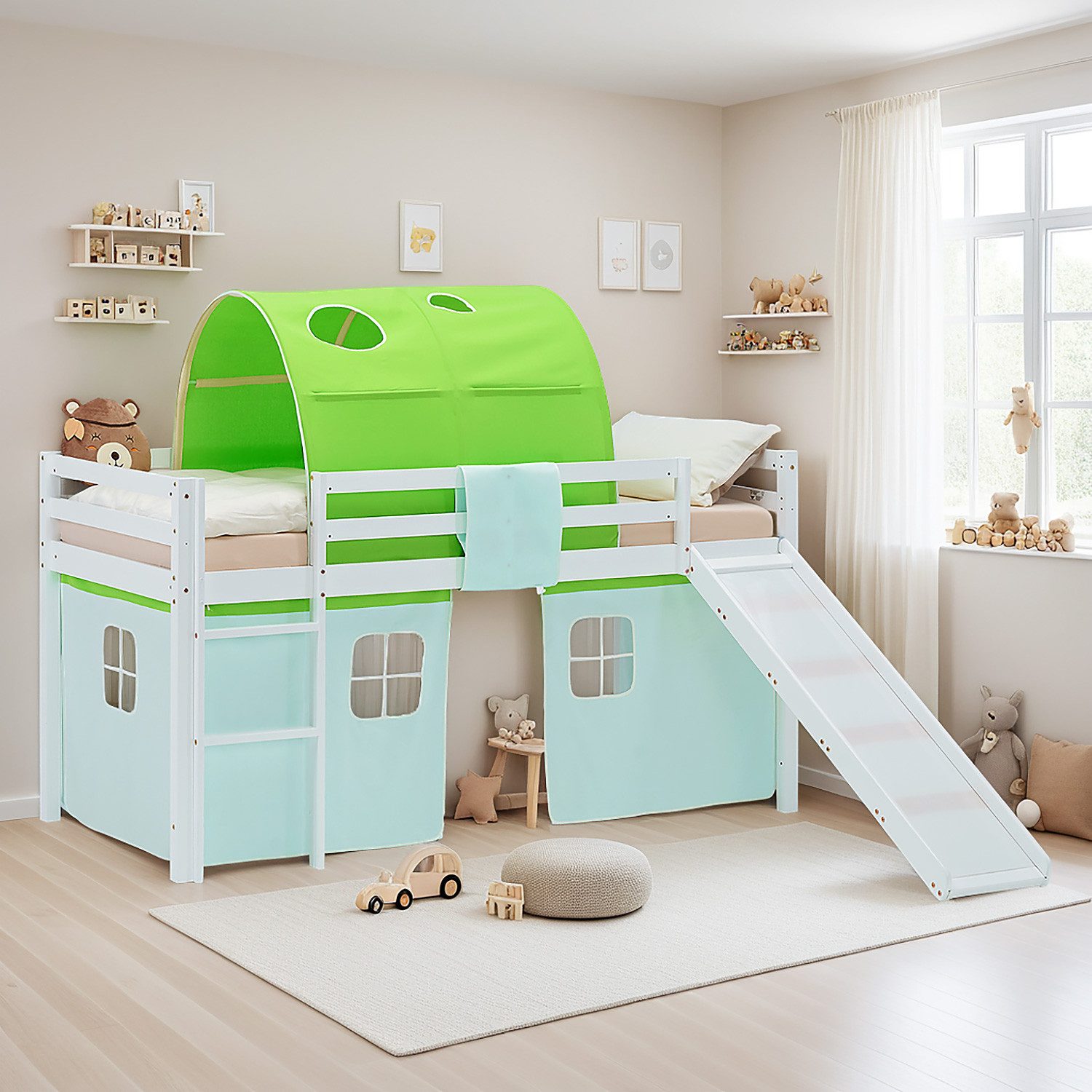 Homestyle4u Hochbett 90x200 Vorhang Stockbett Kinderbett günstig online kaufen