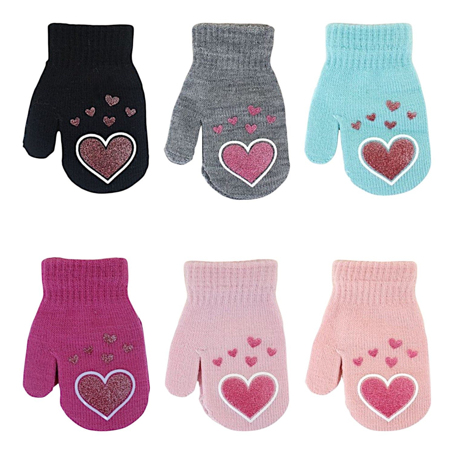 VewoTex Fäustlinge für Kinder mit Herzen » Glitzer Herz Kinderhandschuhe (Kein Set, 1-St., 1 Paar Fäustlinge) » leichte Herbst & Frühling Handschuhe mit glitzernden Herzen