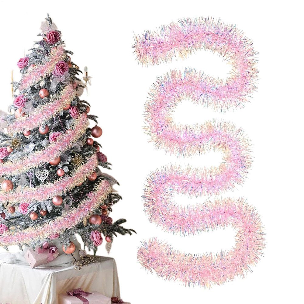 Kunstgirlande Weihnachtsgirlande Lametta 9cm x 2m inkl,Pink Glitter Girlande, CLTYQ, Weihnachts-Girlande aus Glitzerfolie, Wanddekoration Banner