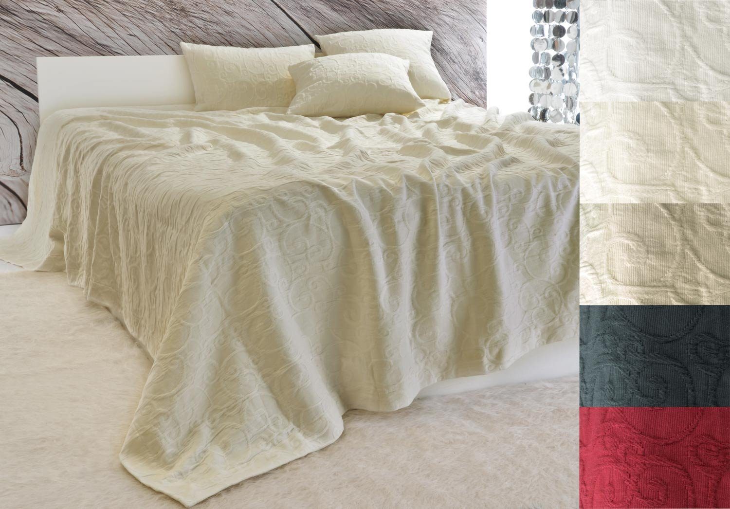 Wohnen und Accessoires GmbH & Co. KG Bettüberwurf Tagesdecke Fleur Rankenmuster
