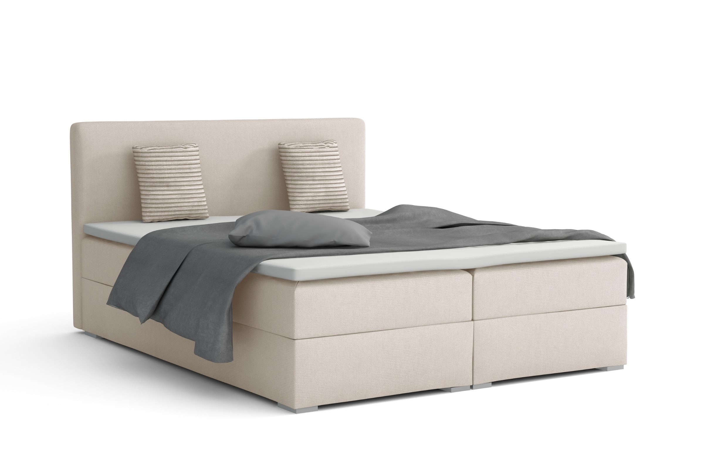 Deine Möbel 24 Boxspringbett BELLO Boxspring Komplettbett Polsterbett Bonellfederkernmatratzen (Beige Creme Grau Dunkelgrau Graphit Anthrazit Schwarz, 3-St., Boxbett Velours Samt 140x200 160x200 180x200 200x200), inkl. Bettkasten Topper Matratzen H3 H4