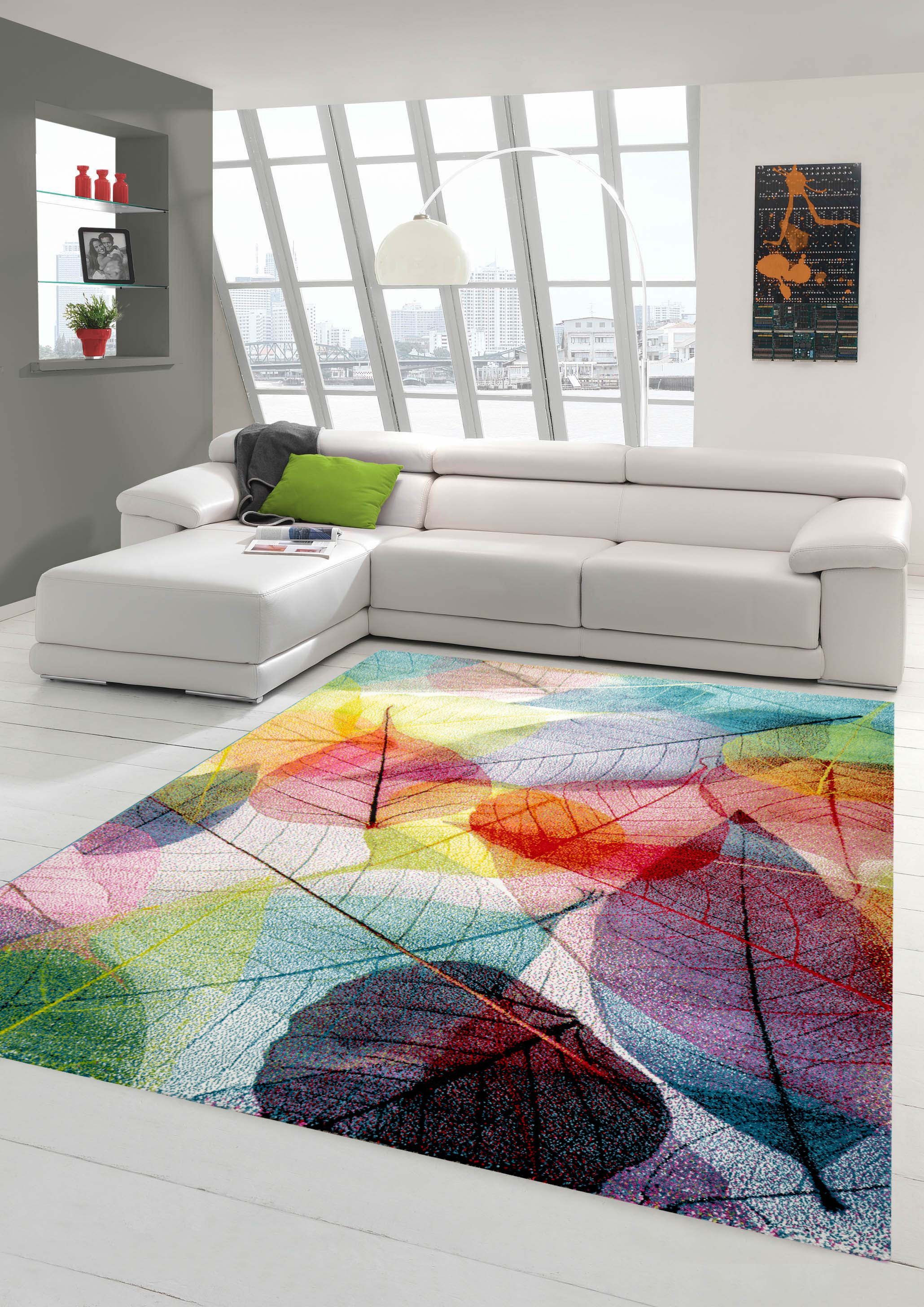 Kurzflor Hochwertig Modern Teppich für alle Zimmer Pastellfarben Blumenmuster 