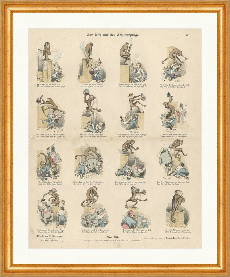 Kunstdruck Der Affe und der Schusterjunge Wilhelm Busch Münchener Bilderbogen 367