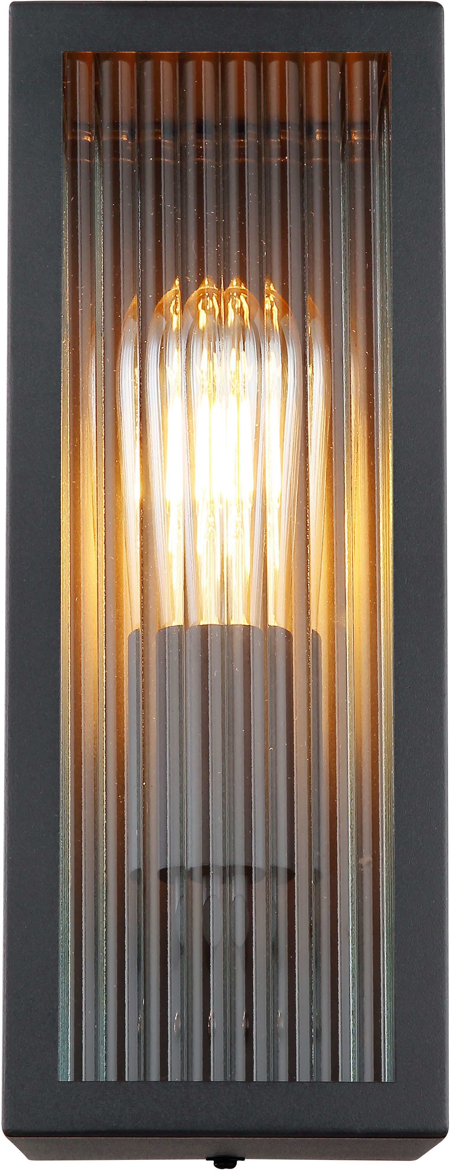GLOBO LIGHTING Außen-Wandleuchte GUNDULA, ohne Leuchtmittel, Außenlampe/schwarz/IP44/Terrasse/Wand/Glas gerillt