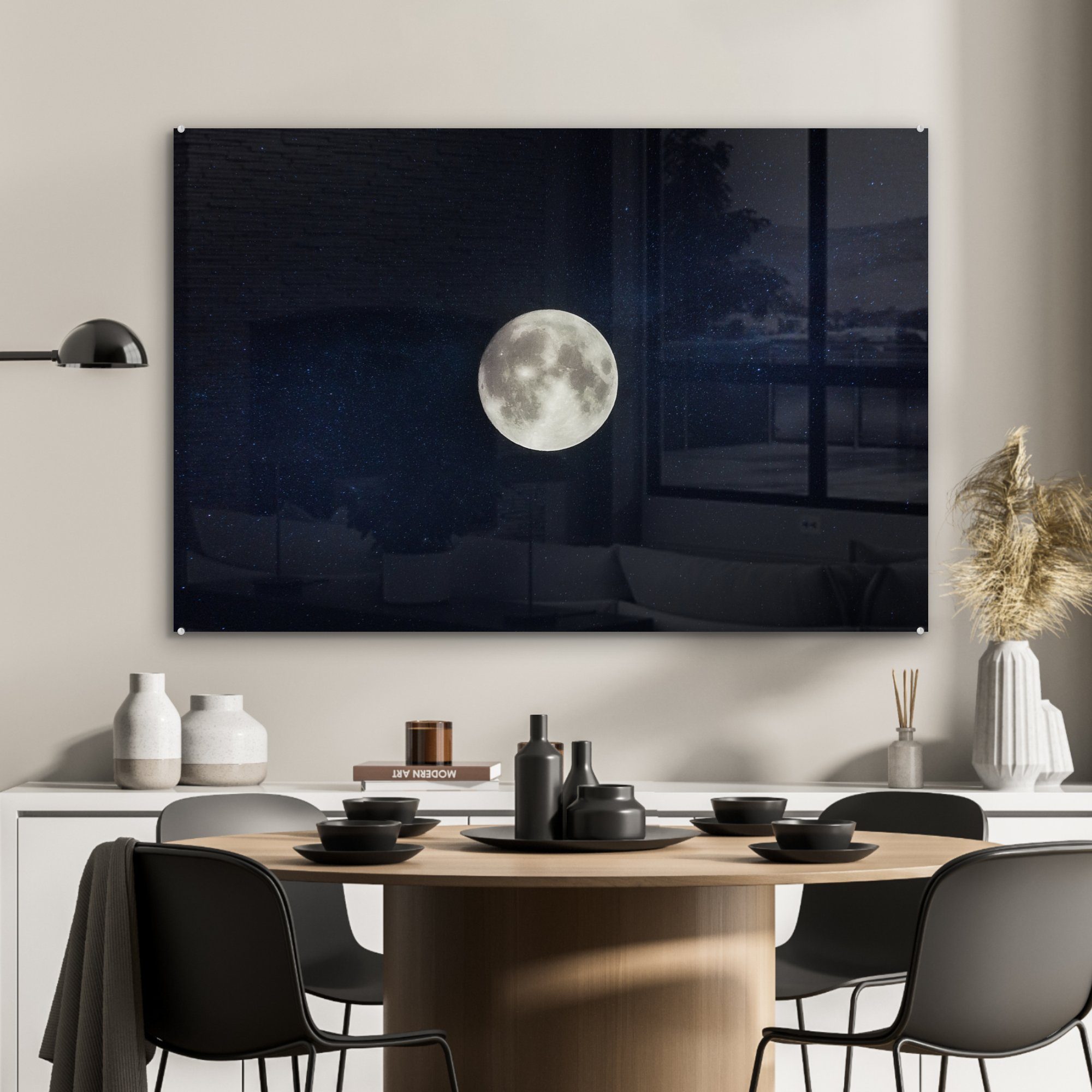 Nacht, St), Schlafzimmer Universum MuchoWow Acrylglasbild & (1 - Mond - Wohnzimmer Acrylglasbilder