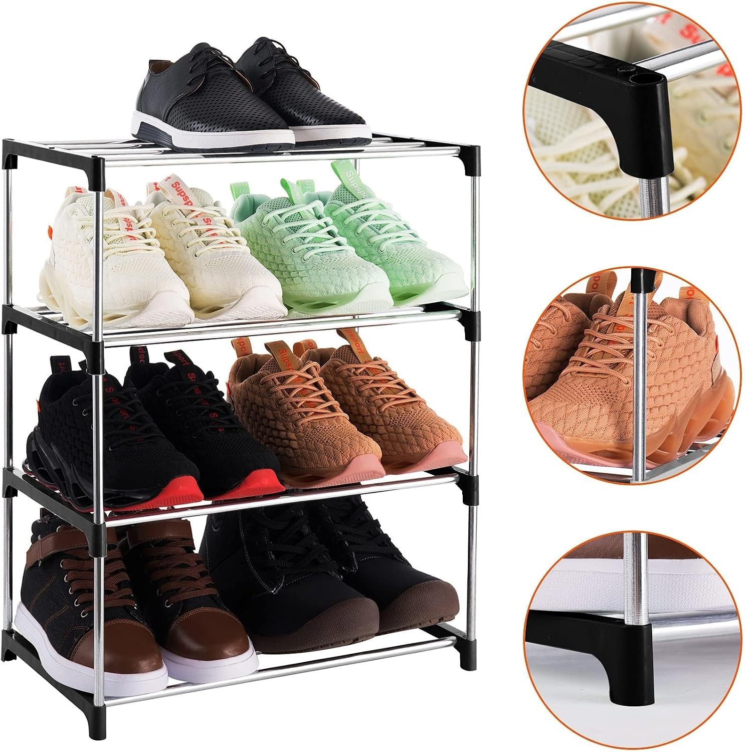 Diwzbyn Schuhregal Schuhregal Stapelbar 3/4 Ebenen, Leichter Schuhorganizer Schwarz, Für Flur, Eingang, Schlafzimmer & Kleiderschrank