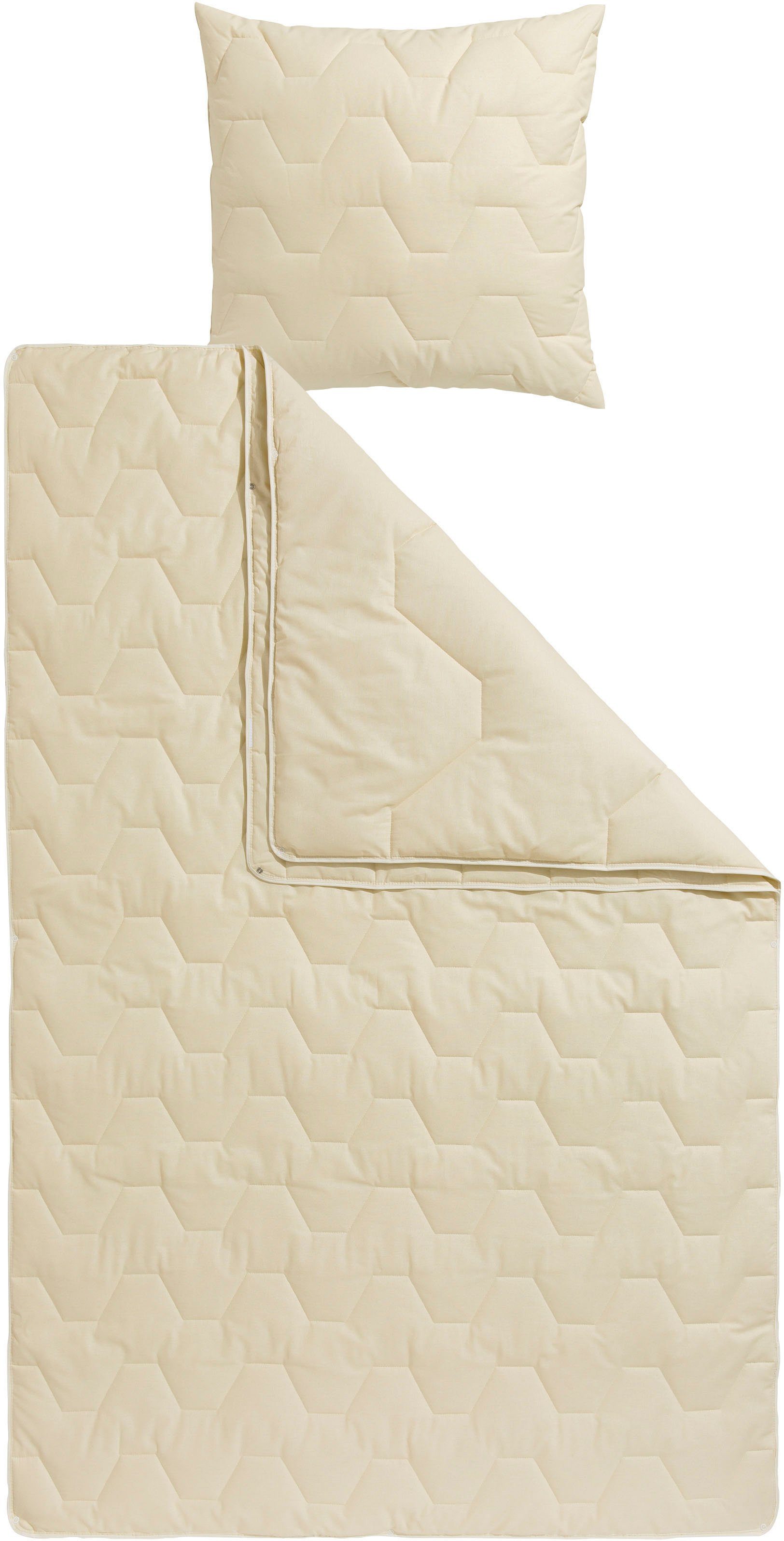 OTTO home Naturfaserbettdecke + Kopfkissen Bettdecke 135x200 cm, Decke mit natürlichen Materialien, Füllung: Faserbällchen aus Polyester (Kopfkissen), Bezug: 100% Baumwolle, Set mit Kissen 80x80 cm, Winter und Sommer, Made in Germany