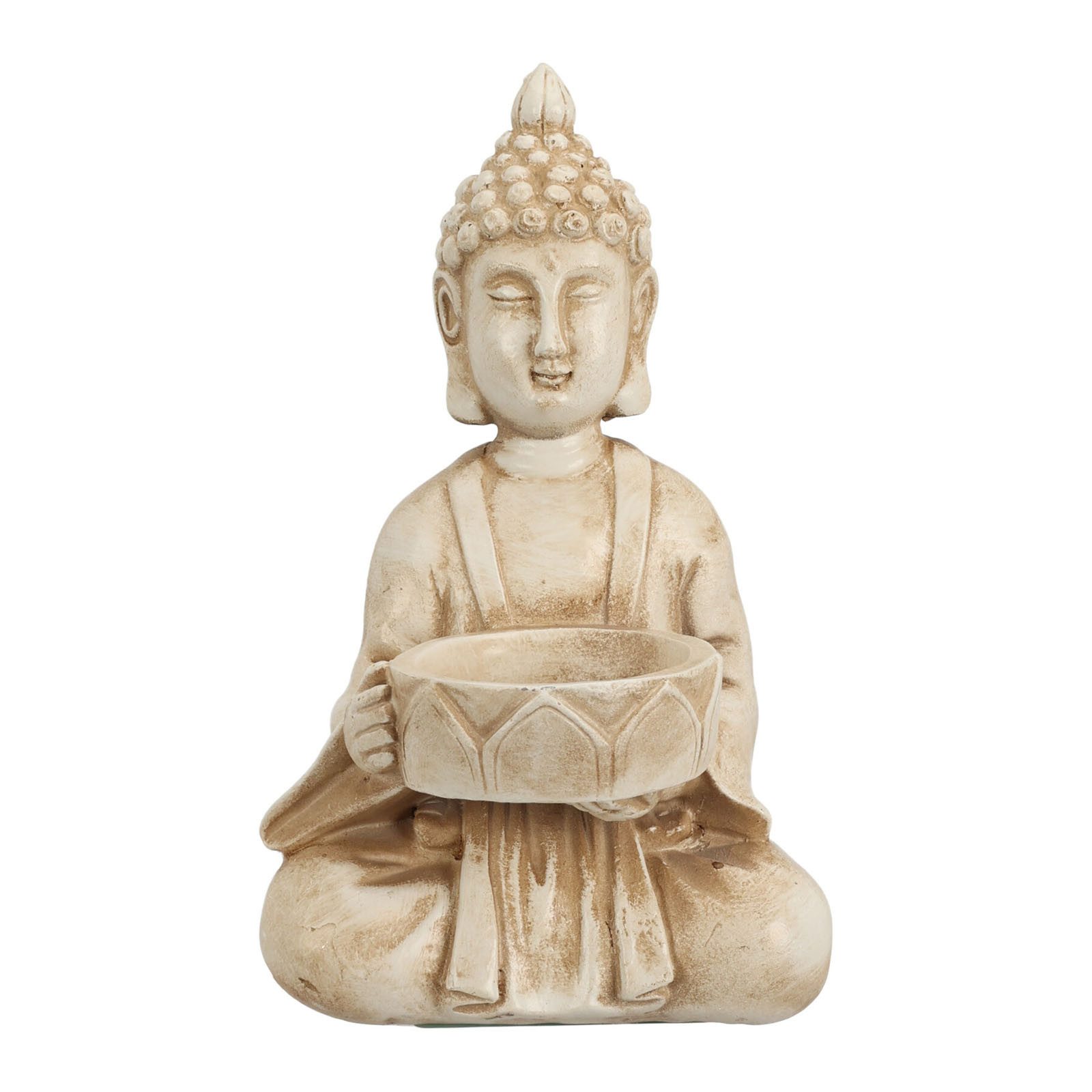 HAC24 Teelichthalter Buddha Figur Teelicht Halter (2 St), Höhe 14 cm aus Harz Gold und Weiß