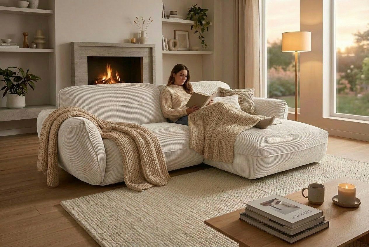 TRENDMANUFAKTUR Ecksofa Be Chilled, modernes Lounge-Design mit stilvoller Kedernaht, mit softem Sitzkomfort, in hochwertigem Cord mit weicher Haptik