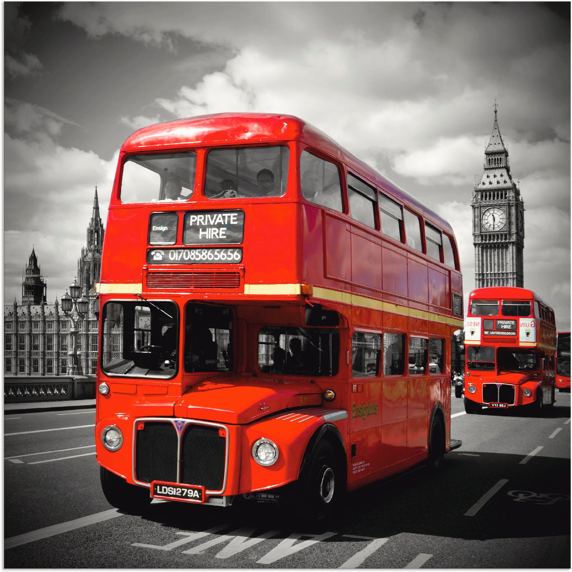 Alubild, als Größen (1 versch. Parliament oder Buses, Poster in & Artland Red of St), Houses Großbritannien Wandaufkleber Leinwandbild, Wandbild