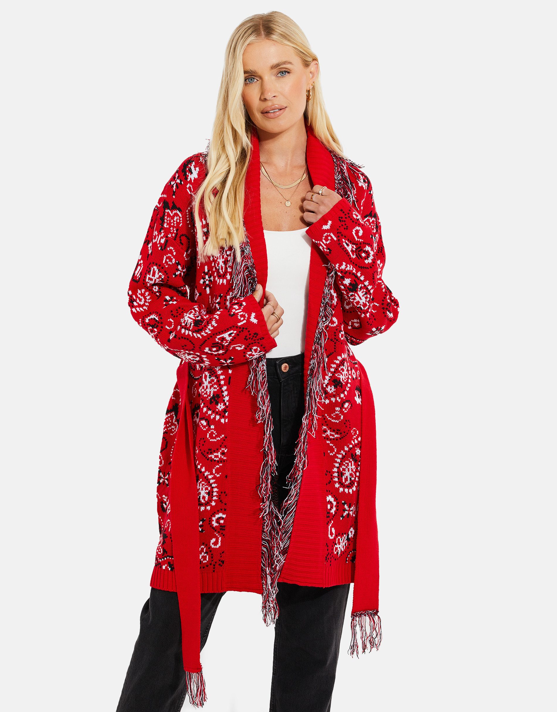 Threadbare Strickjacke THB Morganite jacquard tie belt Cardigan (1-tlg) mit stilvollem Strickmuster