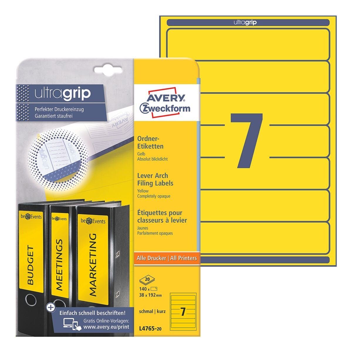 Avery Zweckform Etiketten, 140 Stück, kurz/schmal (38x192 mm), selbstklebend, blickdicht