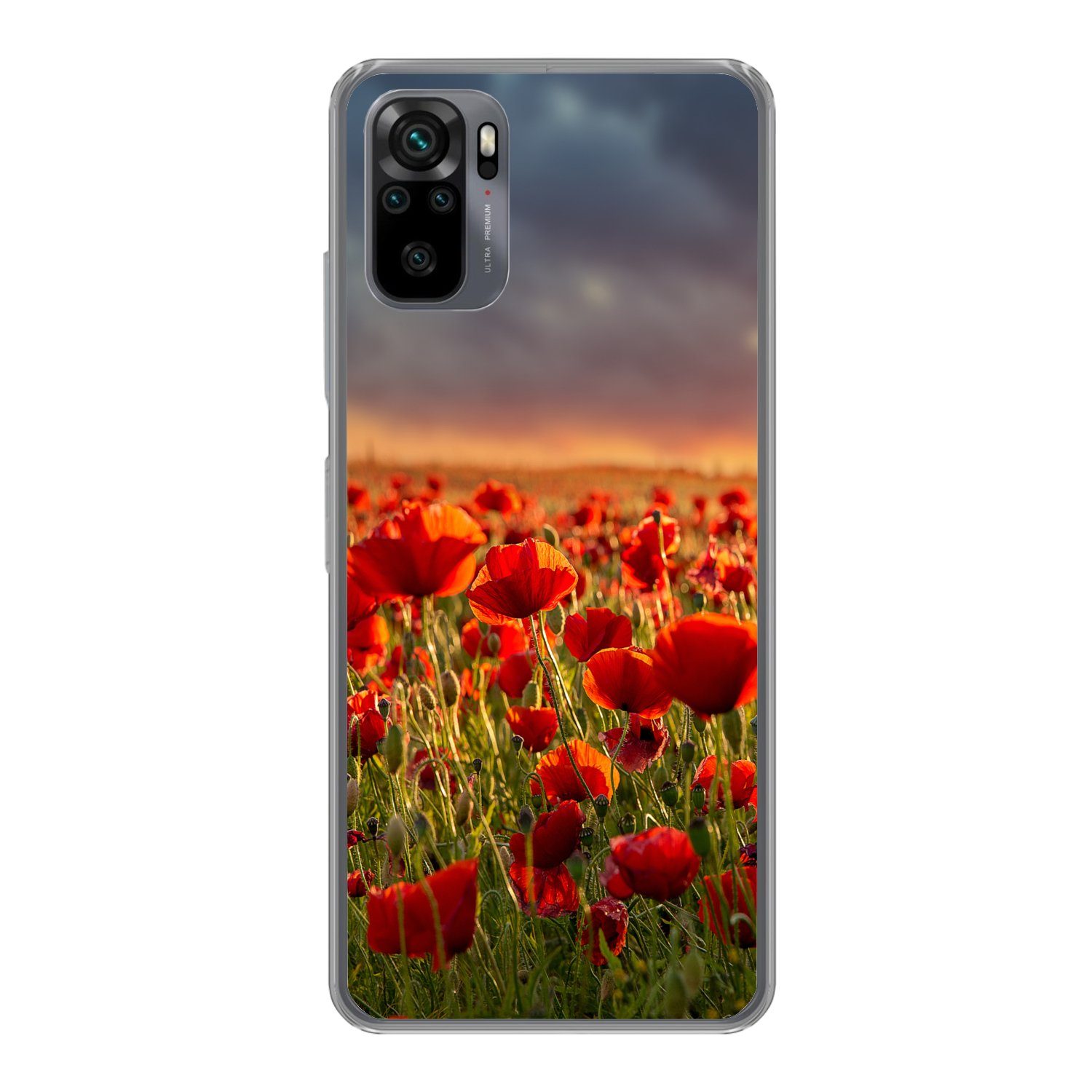 MuchoWow Handyhülle für Xiaomi Redmi Note 10 Sonnenuntergang - Mohnblumen - Rot - Blumen -, Phone Case, Silikon, Schutzhülle Dünn