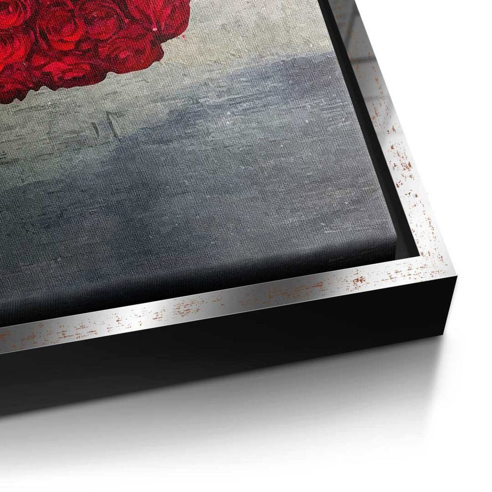 Lippen Leinwandbild - Wandbild Rahmen silberner Rosen Leinwandbild, modernes - Art Pop X Premium - DOTCOMCANVAS®