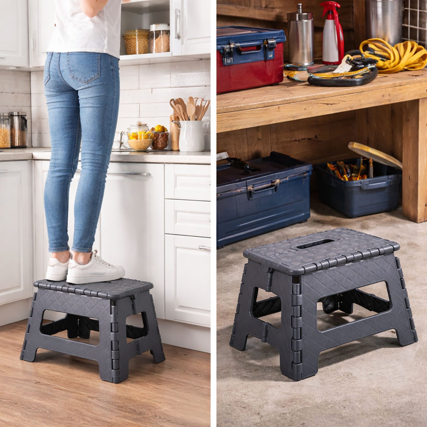 Mojawo Fußhocker Klapptritt Klapphocker Trittstufe Falthocker Anthrazit max 150 Kg