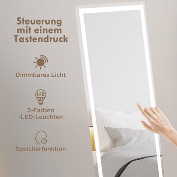 HOMCOM Standspiegel 40 x 150 cm Ganzkörperspiegel Wandspiegel mit LED-Leuchte (Garderobenspiegel, 1-St., Lichtspiegel), für Wohnzimmer, Schlafzimmer, Weiß