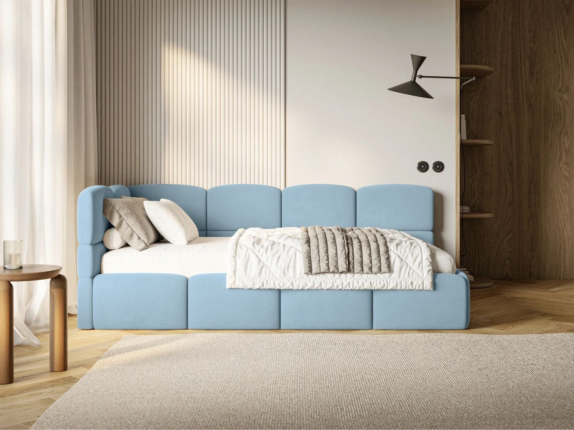 Selsey Jugendbett CLOUDY, mit Kopfteil, Matratze & Stauraum, Easy-Clean-Velours, 120x200 cm