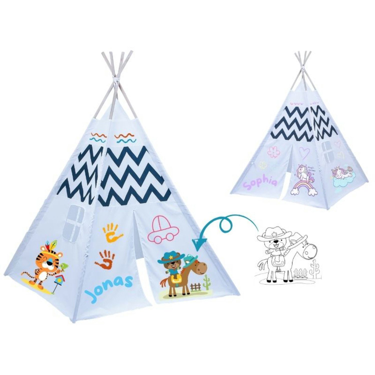 Play Fun Tipi-Zelt / Kinderspielzelt, mit naturbelassenem Holzgestänge und individuell bemalbar