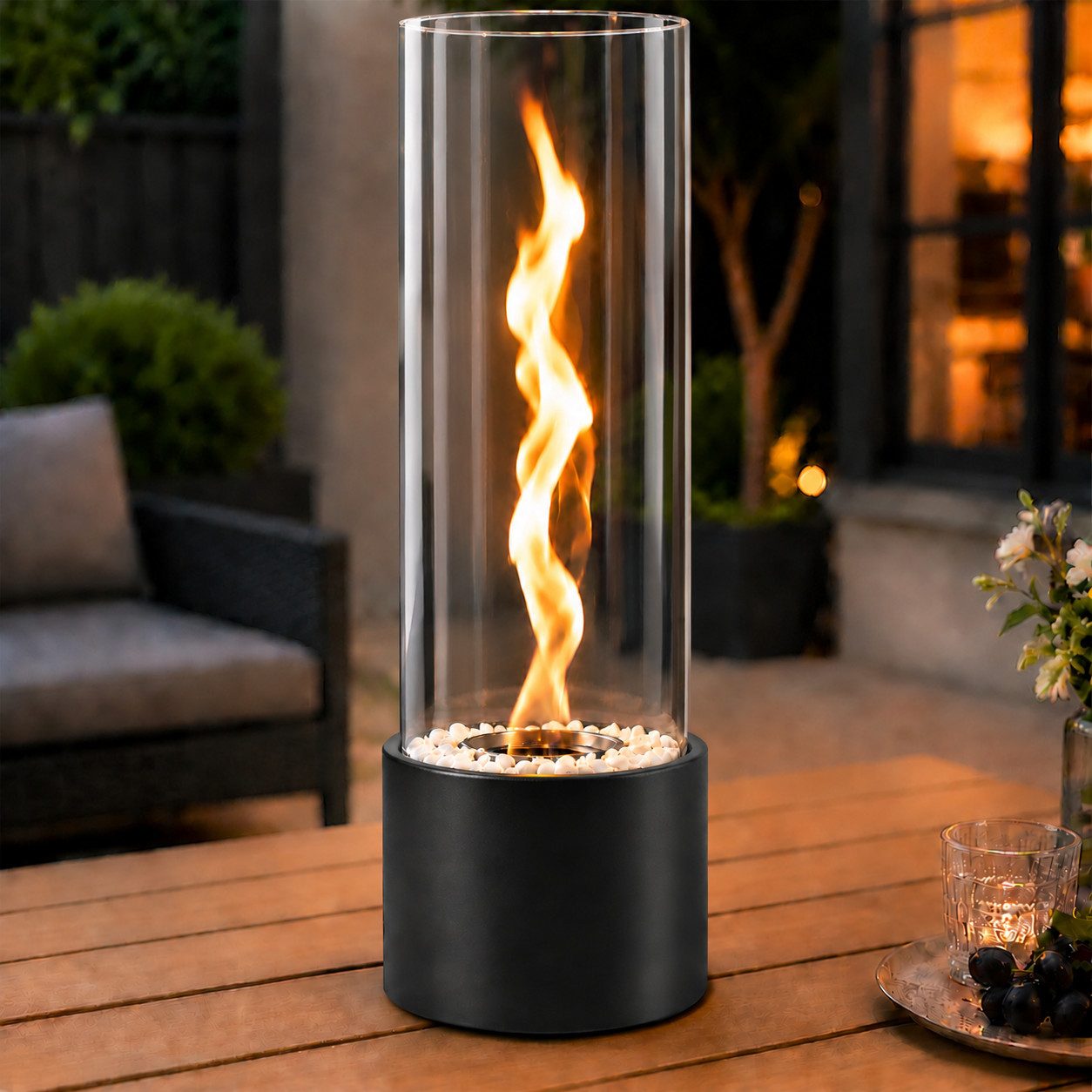 Nettlife Tischfeuer Ethanol Tischkamin Indoor Outdoor Eckig/Rund Kamin Tischfeuerstelle (Set, Für Balkon Schlafzimmer Zuhause), Geschenkideen oder als stilvolle Tischdekoration