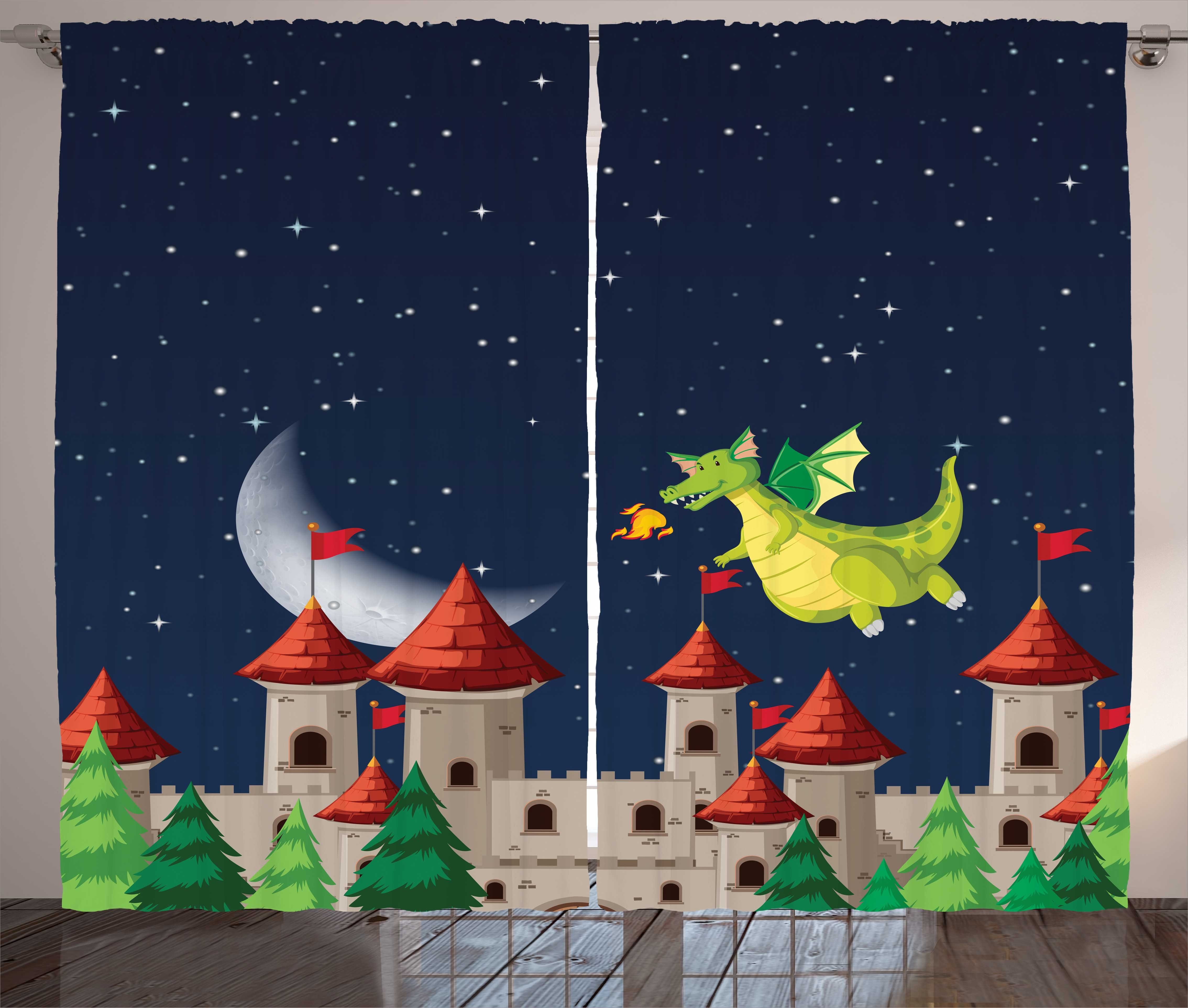 Haken, mit Gardine Flying Märchen Dragon Abakuhaus, und Vorhang Schloss und Kräuselband Schlaufen Schlafzimmer