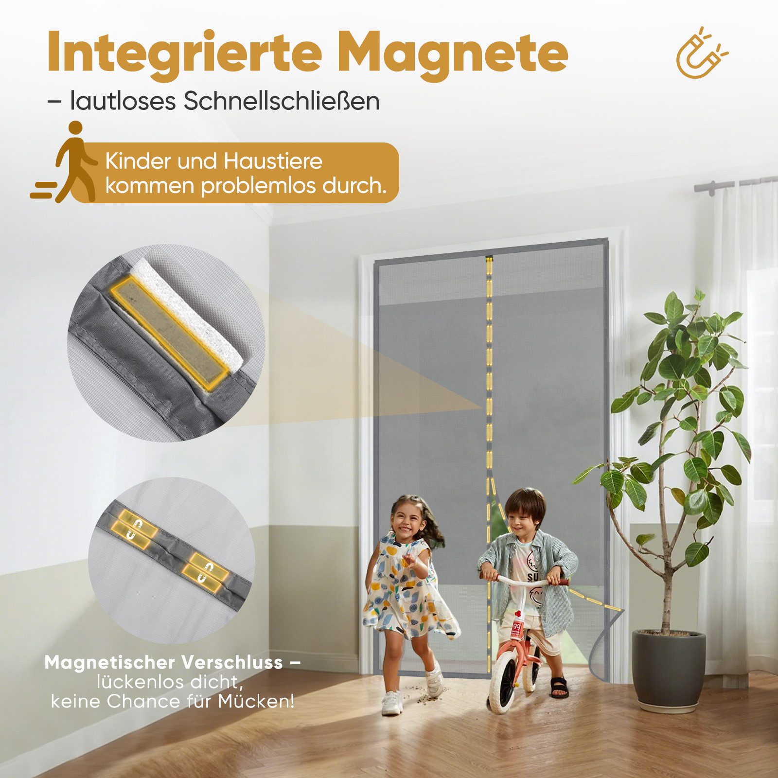 Sekey Insektenschutz-Tür Sichtschutz Türvorhang mit Magnet – Insektenschutz ohne Bohren, blickdicht & luftdurchlässig für Balkon & Schlafzimmer, Grau – Bild 5 von 5