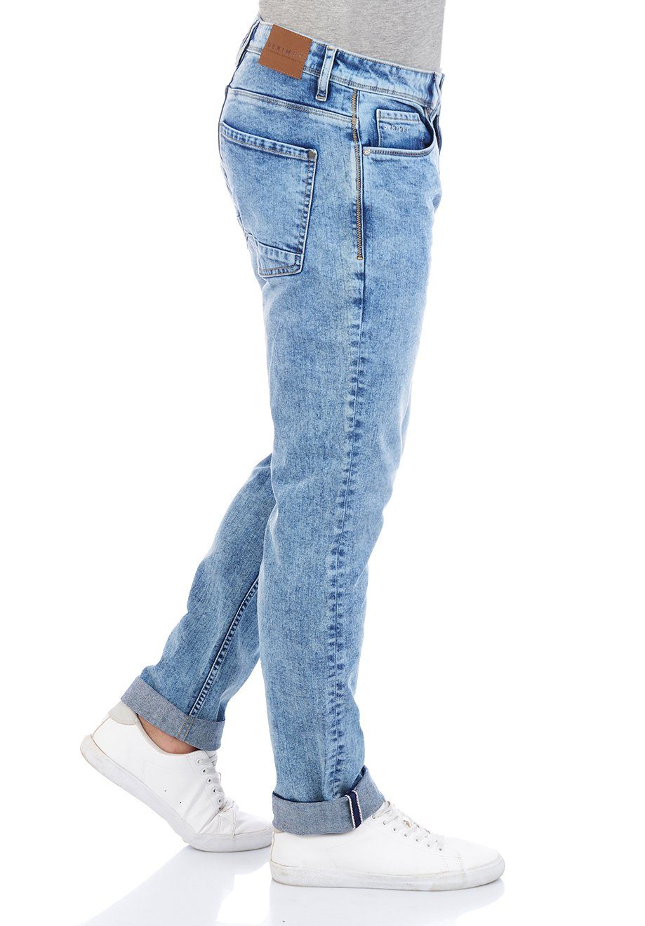 DENIMFY Straight-Jeans Herren Jeanshose Stretch Blue DFMiro Straight mit Fit Denim (L148) Jeanshose Light