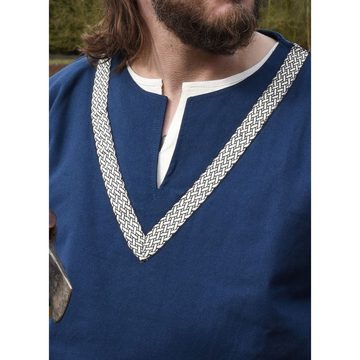 Battle Merchant Wikinger-Kostüm Mittelalter-Tunika Ailrik mit Bordüre, kurzarm, blau S