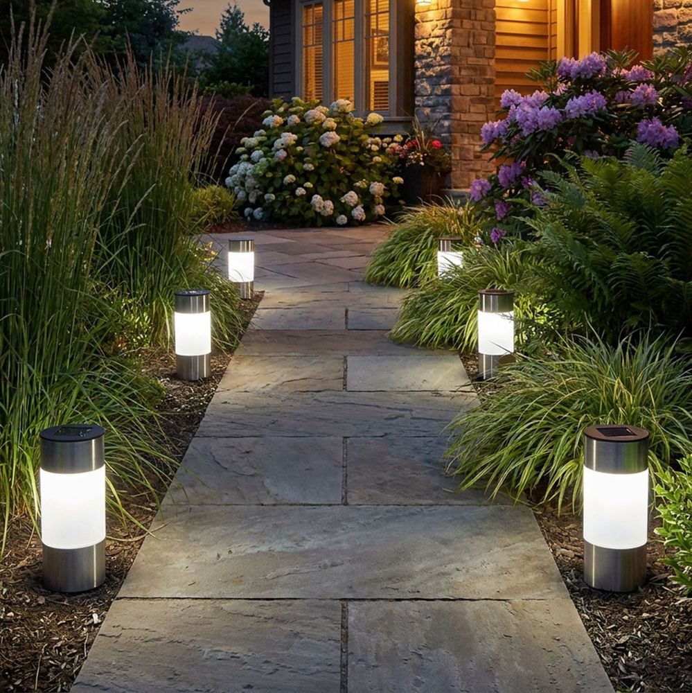 GLOBO LIGHTING LED Gartenleuchte, LED-Leuchtmittel fest verbaut, 6x LED Solar Stecklampe Edelstahl Außen Gartenleuchte Wegeleuchte