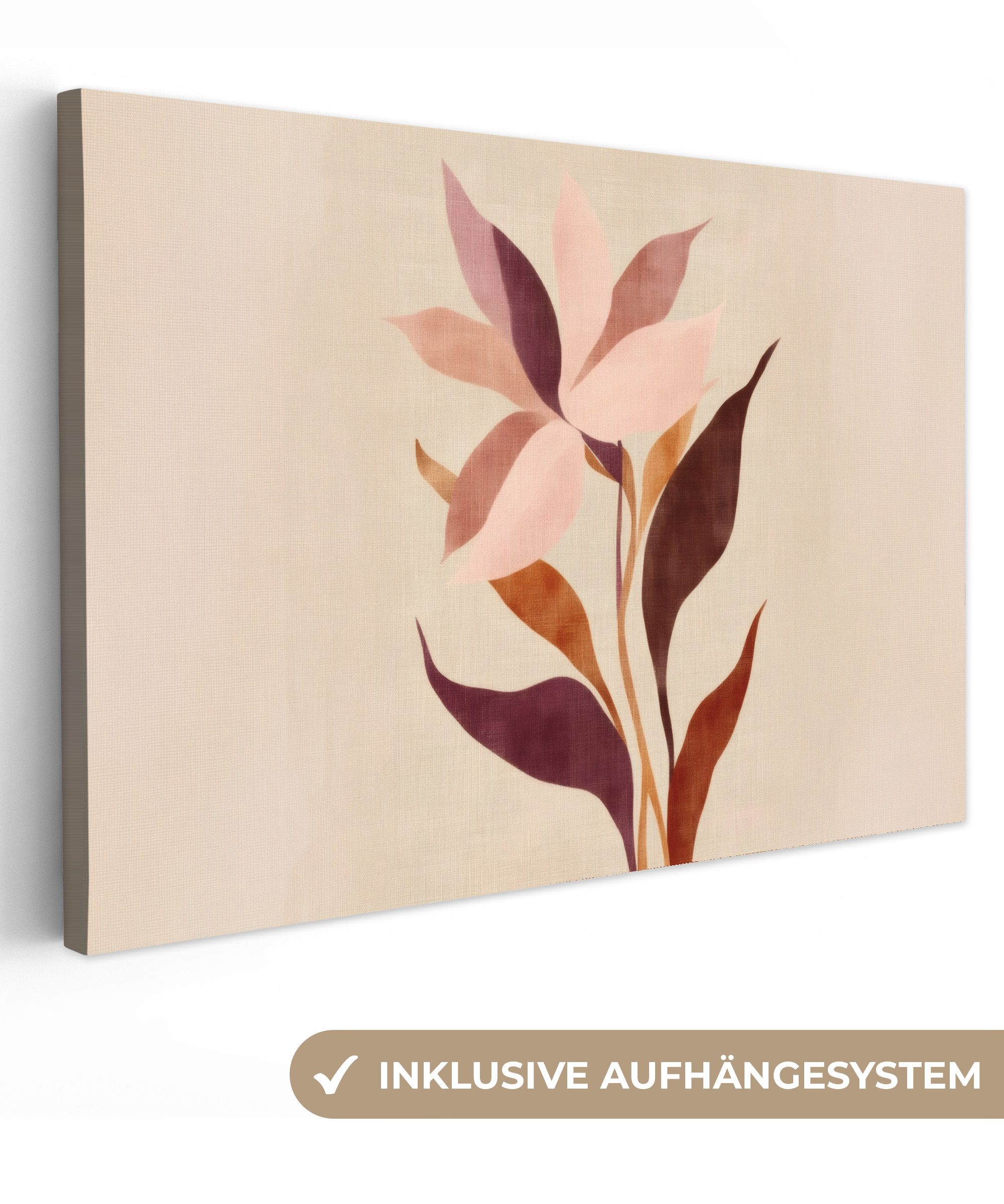 OneMillionCanvasses® Leinwandbild Blumen - Blütenblätter - Minimalistisch - Rosa, Fotodruck (1 St), Leinwand Bilder Klein, Wand Dekoration Aesthetic 30x20 cm