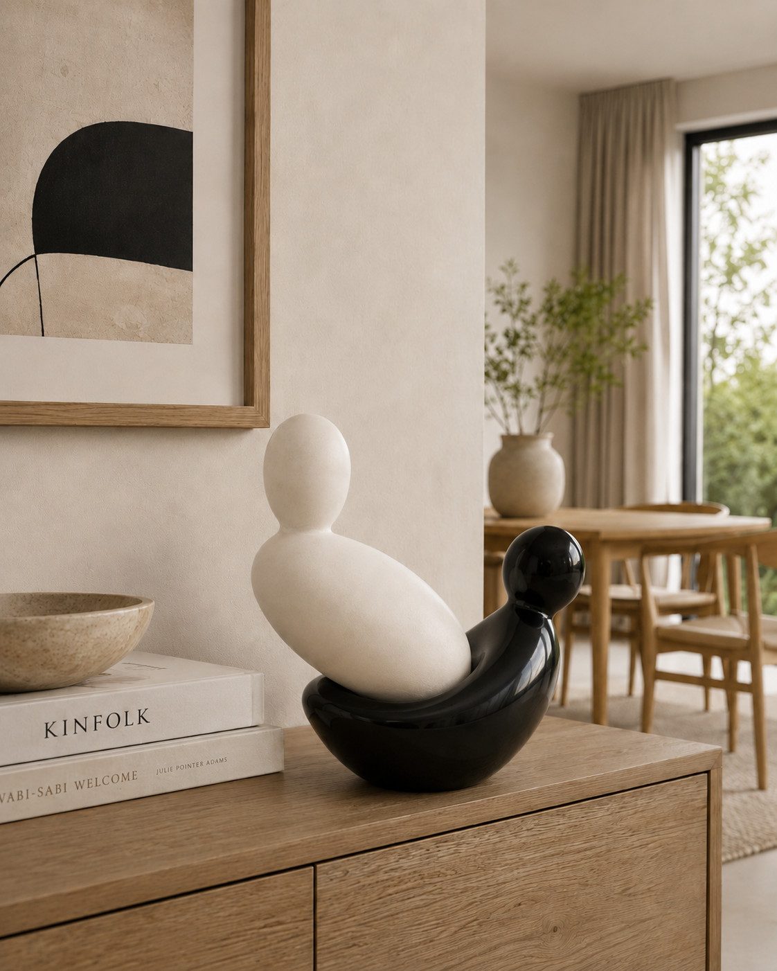 Xlmoebel Dekofigur Moderne Balance Schwarz-Weiß Skulptur Elegantes Kunstobjekt Sofort (Einzelset, 1-teilig), Abstraktes Design; Schwarz-Weiß-Kontrast; dekoratives Kunstobjekt