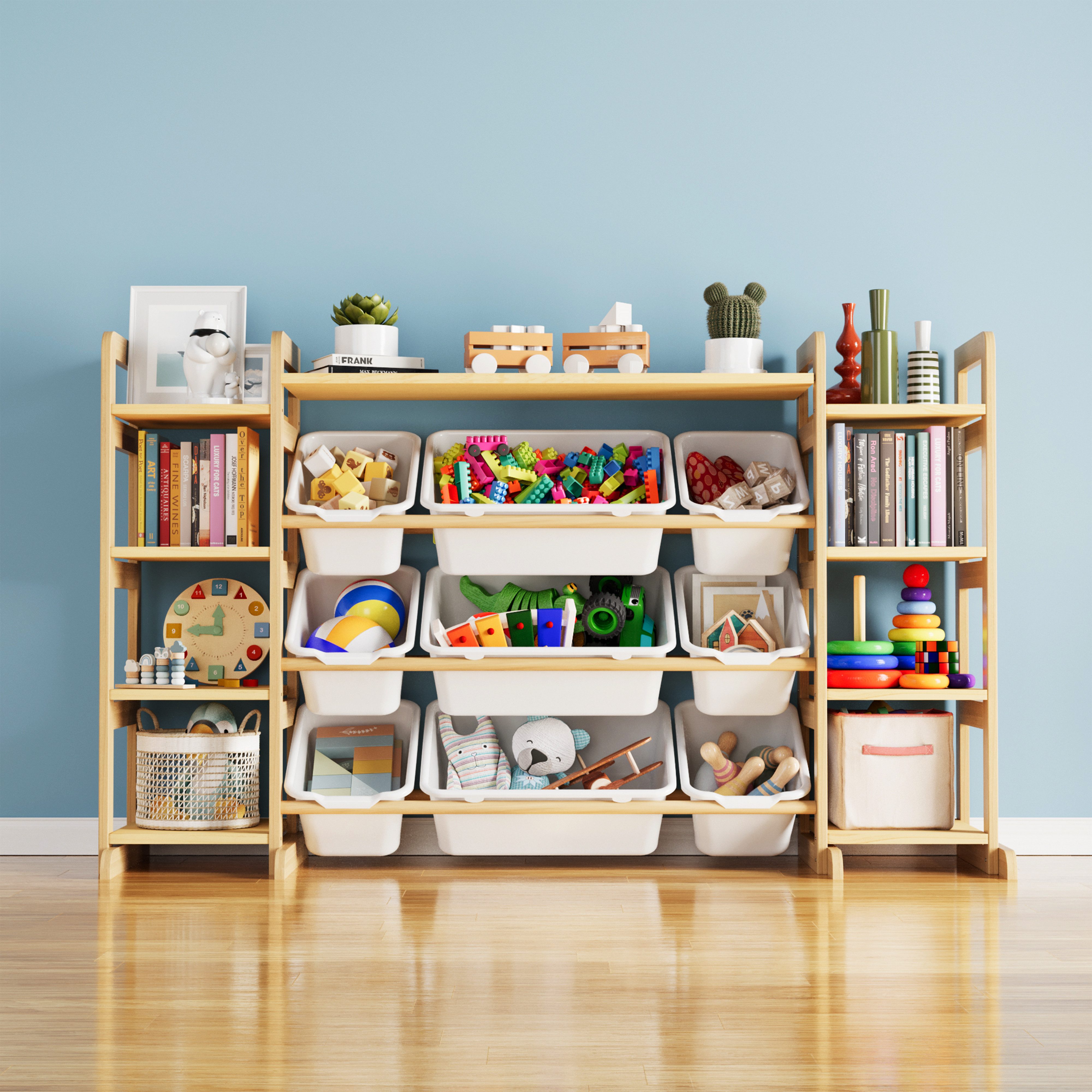 SpaceAid Kinderregal Spielzeug Regal, mit 9 Regalen und 9 Behältern, Bücherregal Kinder