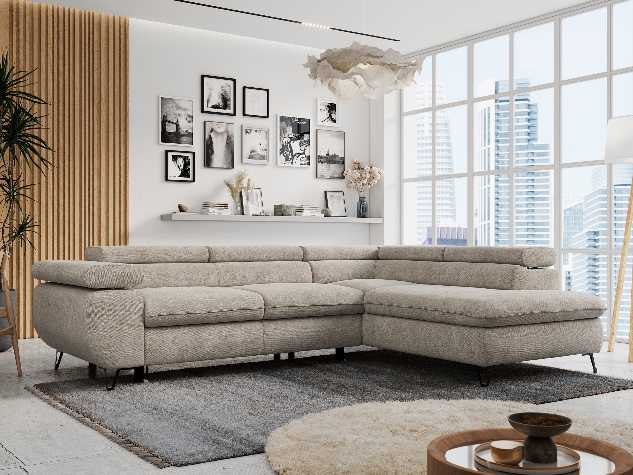 MKS MÖBEL Ecksofa PETER L, Set, Ecksofa L-form, HR35-Schaum, Wellenfederkern, Bettfunktion, Einstellbare Kopfstützen, Bettkasten