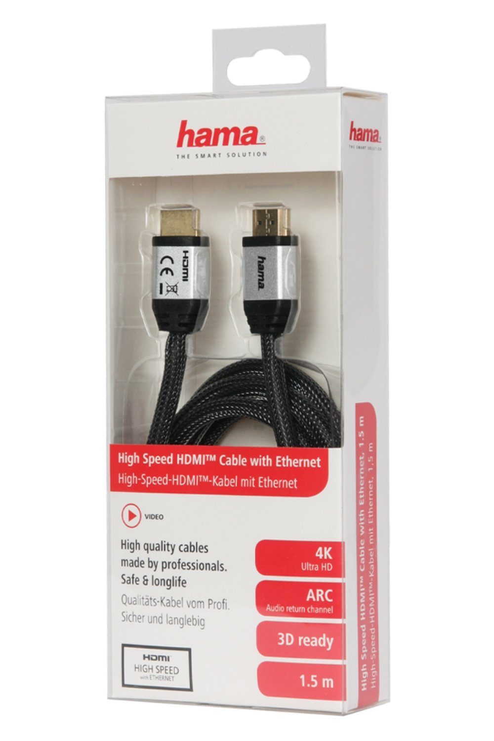 Hama HQ High-Speed HDMI-Kabel 1,5m 2.0b HDMI-Kabel, HDMI, (150 cm), Gewebe-Mantel vergoldete Metall-Stecker 4K UHD HD TV HDR 3D Full-HD