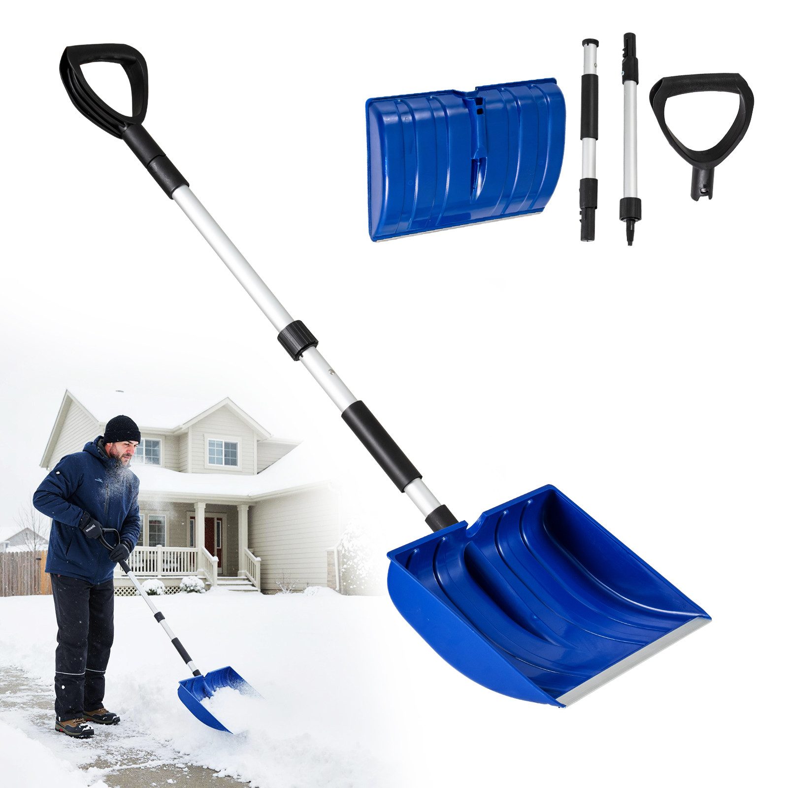 COSTWAY Schneeschieber, 40cm Schneeräumer mit breiter Schaufelblatt