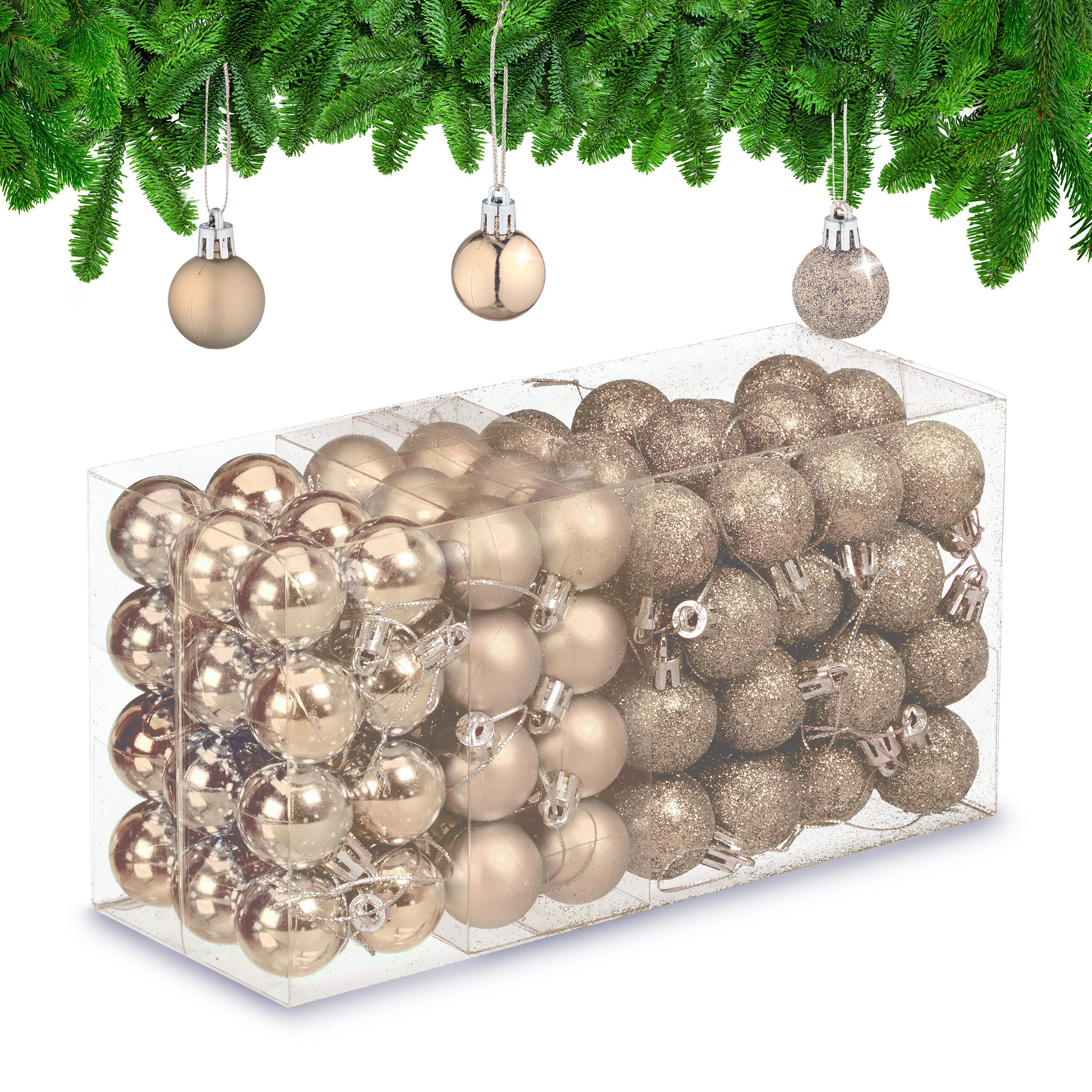 relaxdays Weihnachtsbaumkugel Weihnachtskugeln im 96er Set (96 St), Champagner