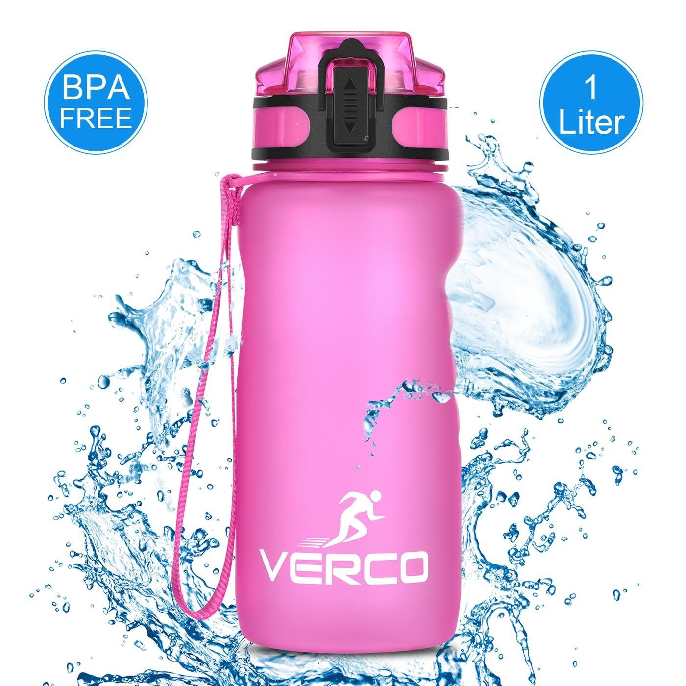 VERCO Trinkflasche 1000 ml Sport Tritan 1 Liter Flasche, Wasserflasche BPA  Frei mit Fruchtsieb wiederverwendbar nachhaltig