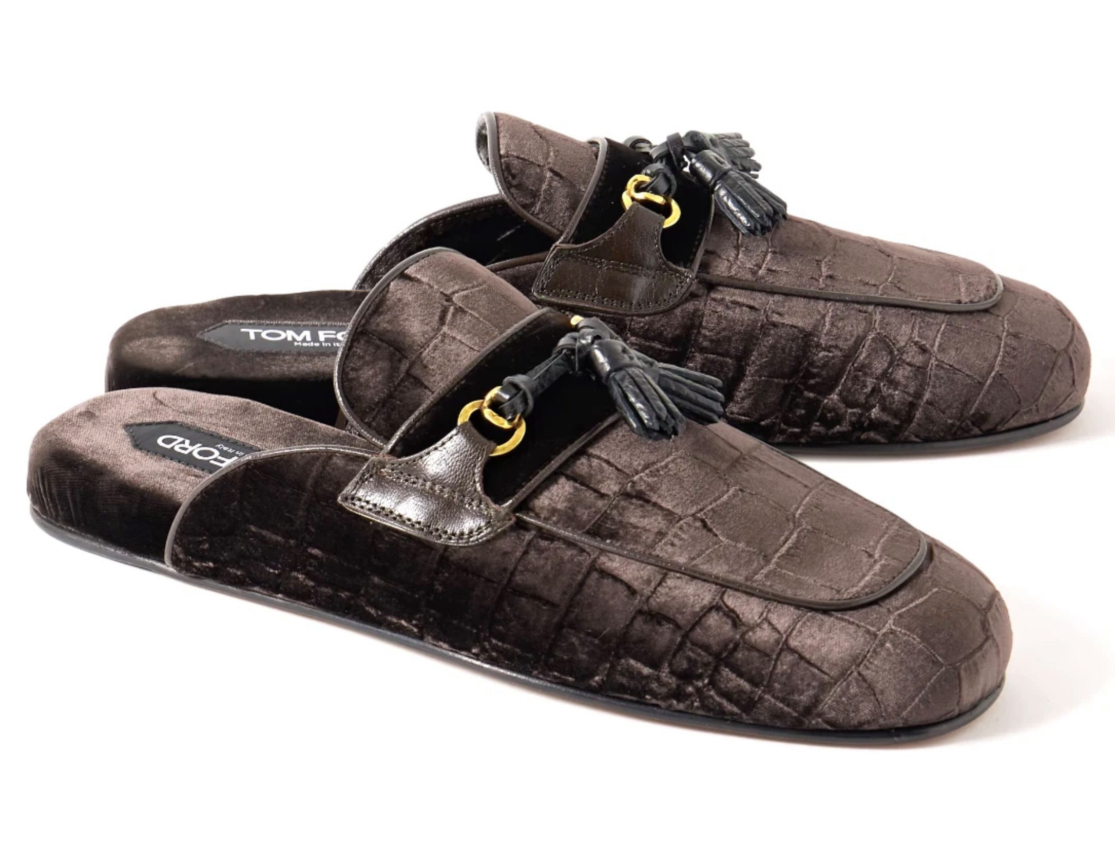 Tom Ford Stephen Tasselled Croc-Effect Velvet Loafers Schuhe – Made in Italy Slipper Hochwertige Lederdetails mit goldfarbenem Horsebit-Element