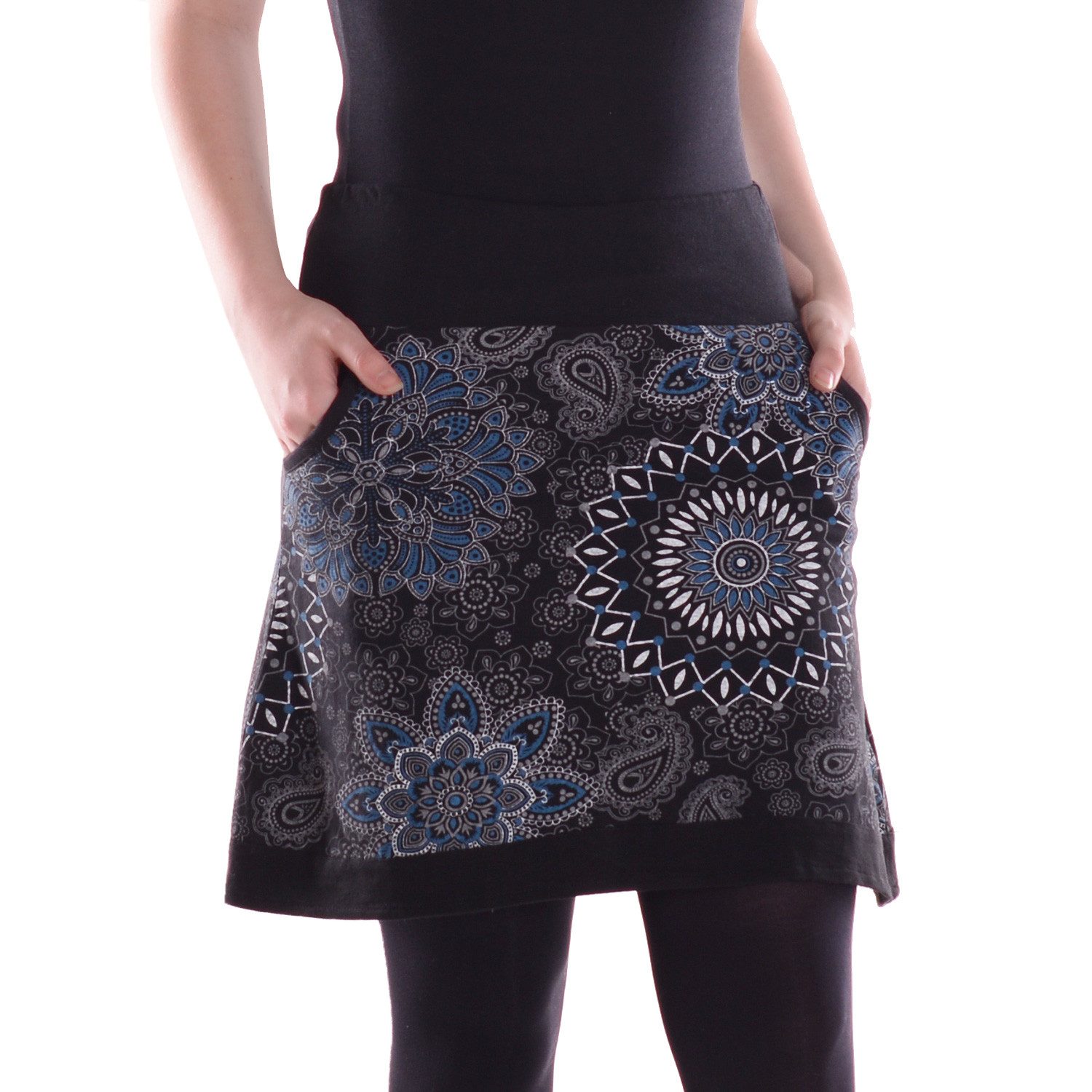 Minirock Damen Mini-Rock Baumwolle Blumen-Muster elastischer Bund mit Taschen